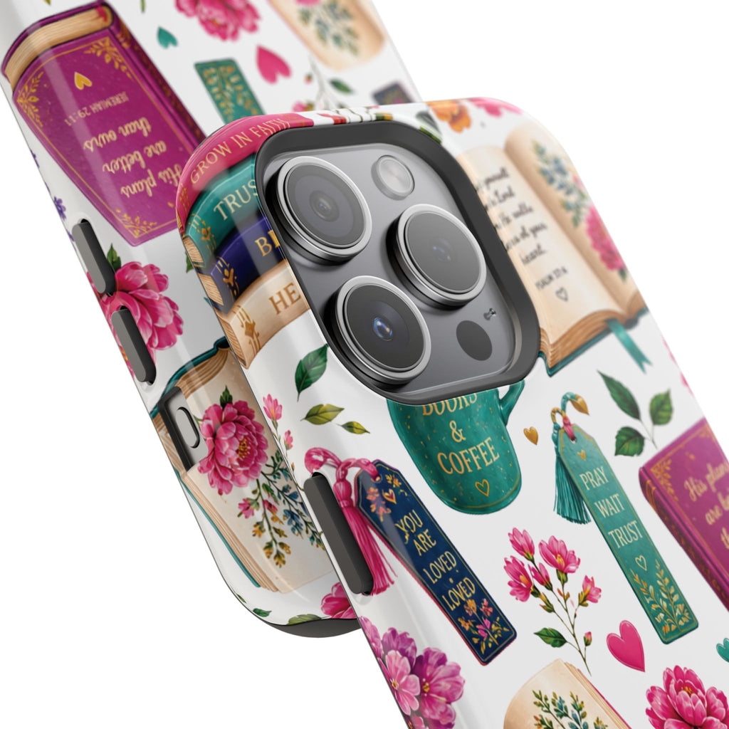 Christian Books & Coffee Phone Case — Magnetic Impact-Resistant Christian Gift