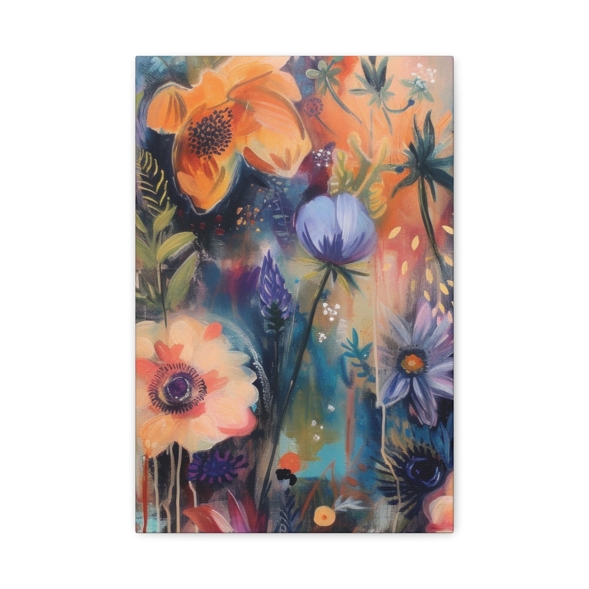 Boho Floral Wall Art Matte Canvas Stretched, Vibrant Botanical Design, Perfect for Living Room, Bedroom, or Office Decor, Adds a Stylish Touch to Any Space1.25" - MRSBYVALLE