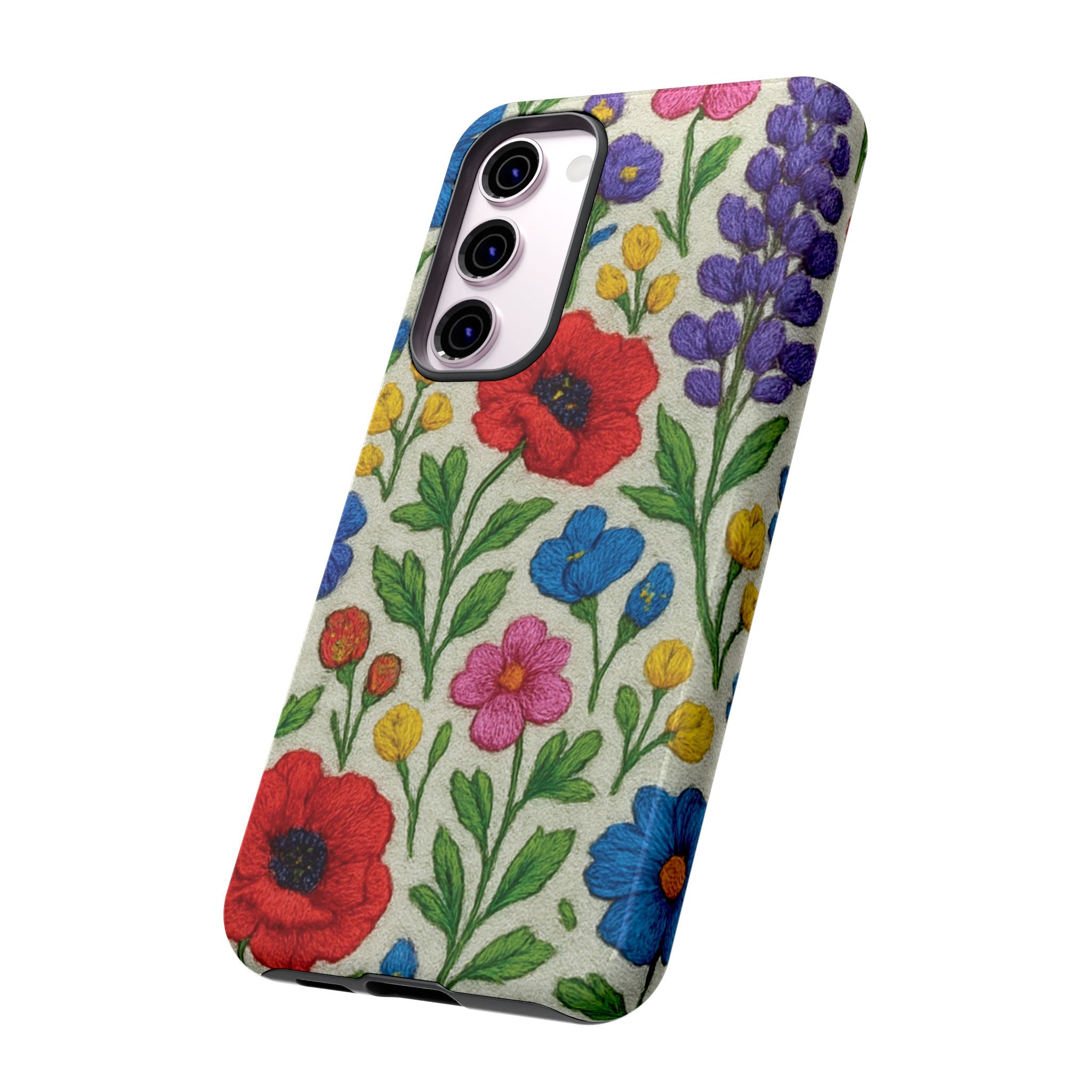 Bright 3D Illusion Wildflower Phone Case Cute Floral Design in Red, Pink, Blue – Aesthetic Protective Case for iPhone and  Android