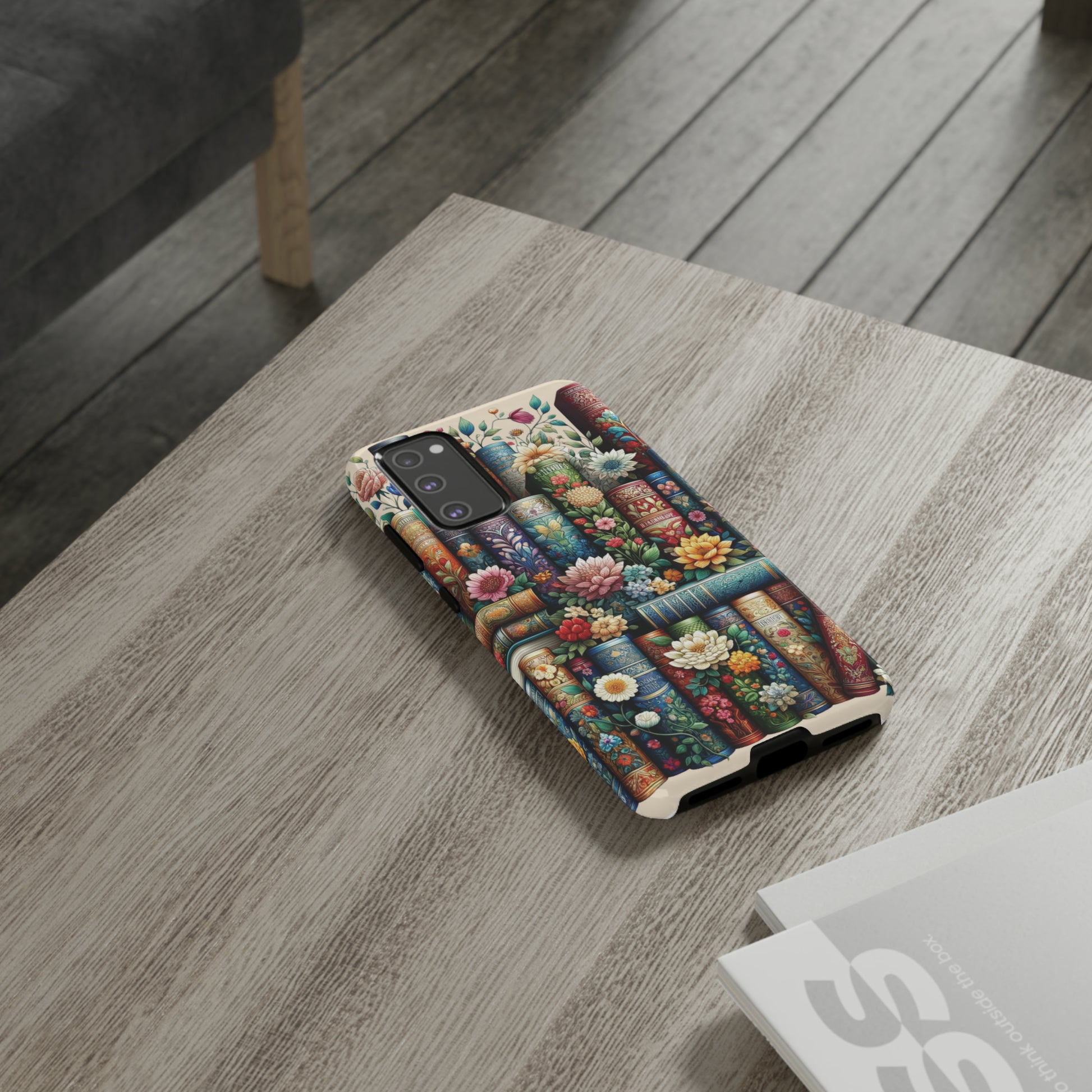 Books and Floral Boho Luxury Phone Tough Case Floral Elegant Durable Stylish for Modern Devices iPhone 15, Samsung iPhone Samsung Accessory Gift for Her.