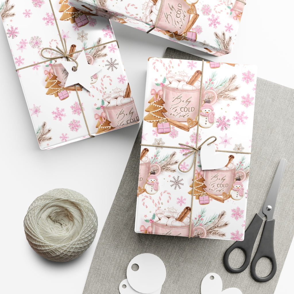 Charming 'Baby It's Cold Outside' Wrapping Paper Perfect for Winter and Holiday Gifts | Cozy Christmas Packaging | Festive Snowflakes Design | High-Quality Gift Wrap for Any Occasion Gift for Her - MRSBYVALLE