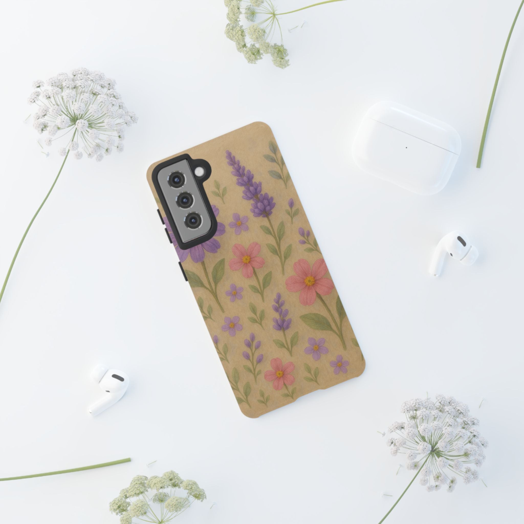 3D Illusion Wildflower Phone Case Cute Pastel Floral Design in Lavender, Pink, Mint Green – Aesthetic Protective Case for iPhone and  Android