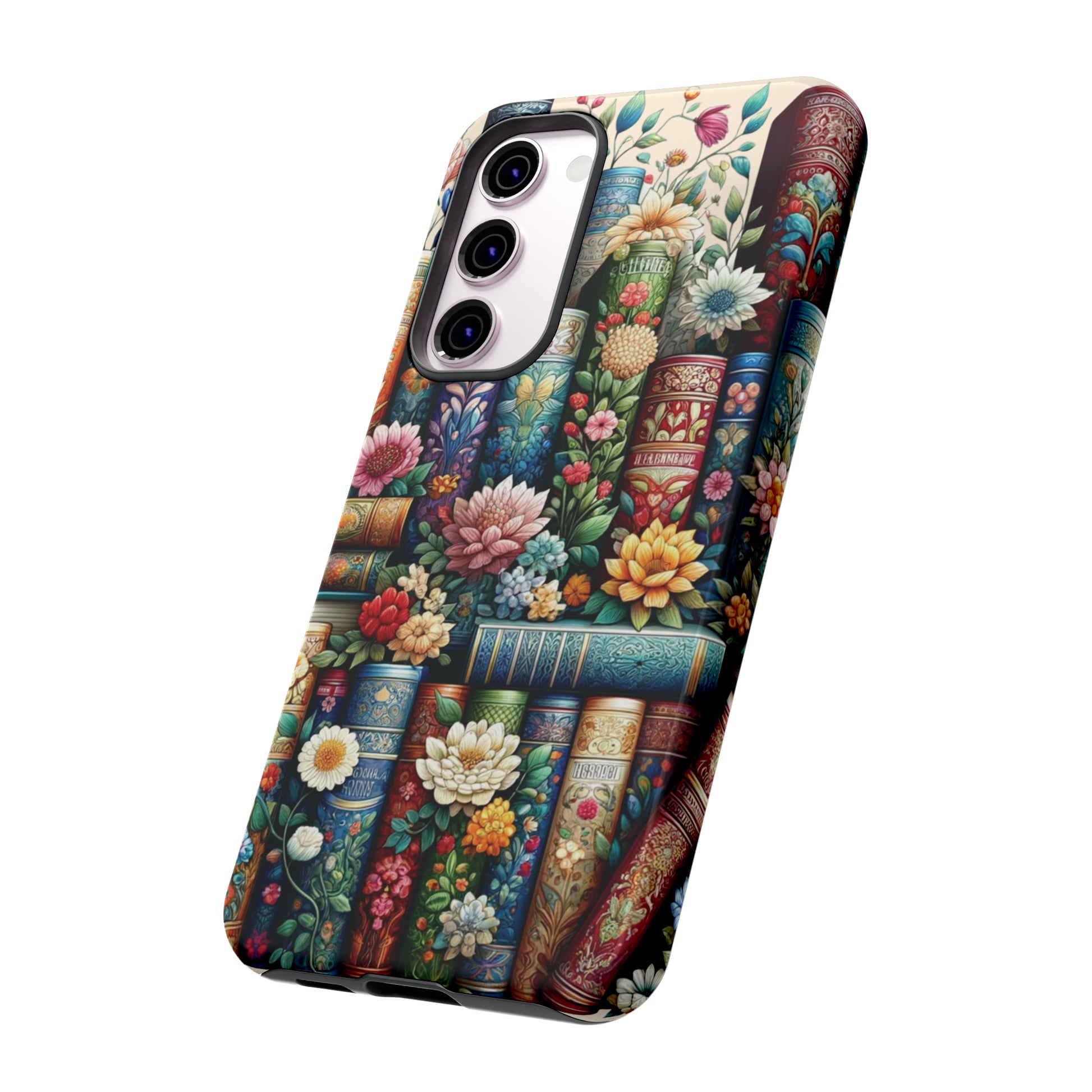 Books and Floral Boho Luxury Phone Tough Case Floral Elegant Durable Stylish for Modern Devices iPhone 15, Samsung iPhone Samsung Accessory Gift for Her.