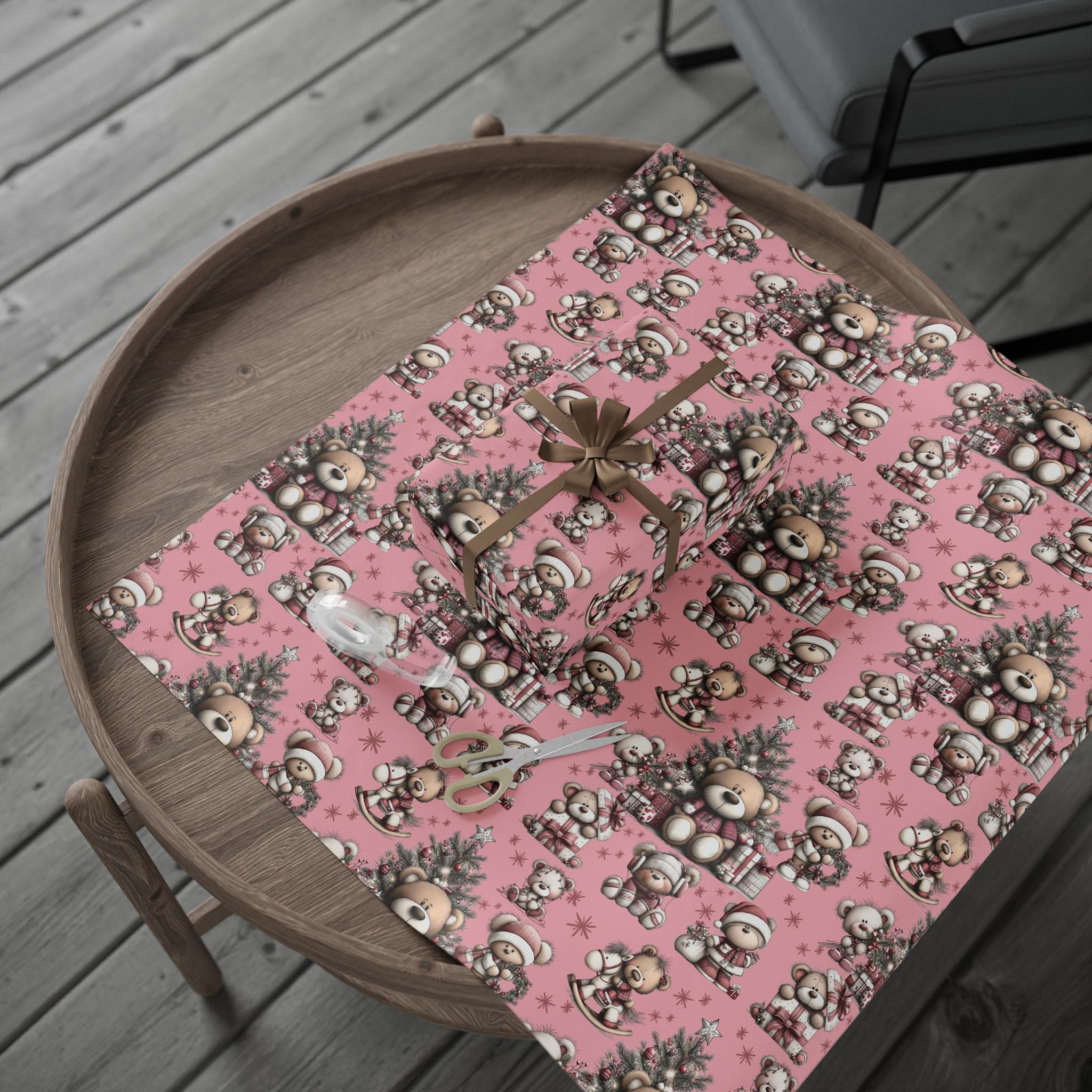 Whimsical Pink Teddy Bear Wrapping Paper Cute Holiday Gift Wrap for Sweet  Cozy Presents