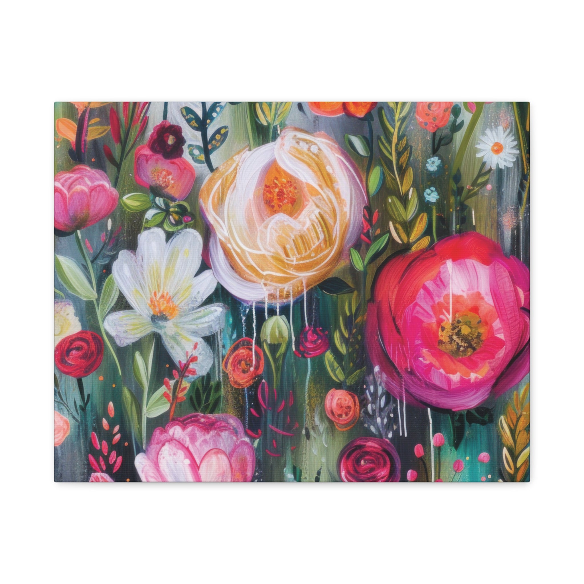 Watercolor Boho Floral Wall Art Matte Canvas Stretched, Vibrant Botanical Design, Perfect for Living Room, Bedroom, or Office Decor, Adds a Stylish Touch to Any Space - MRSBYVALLE