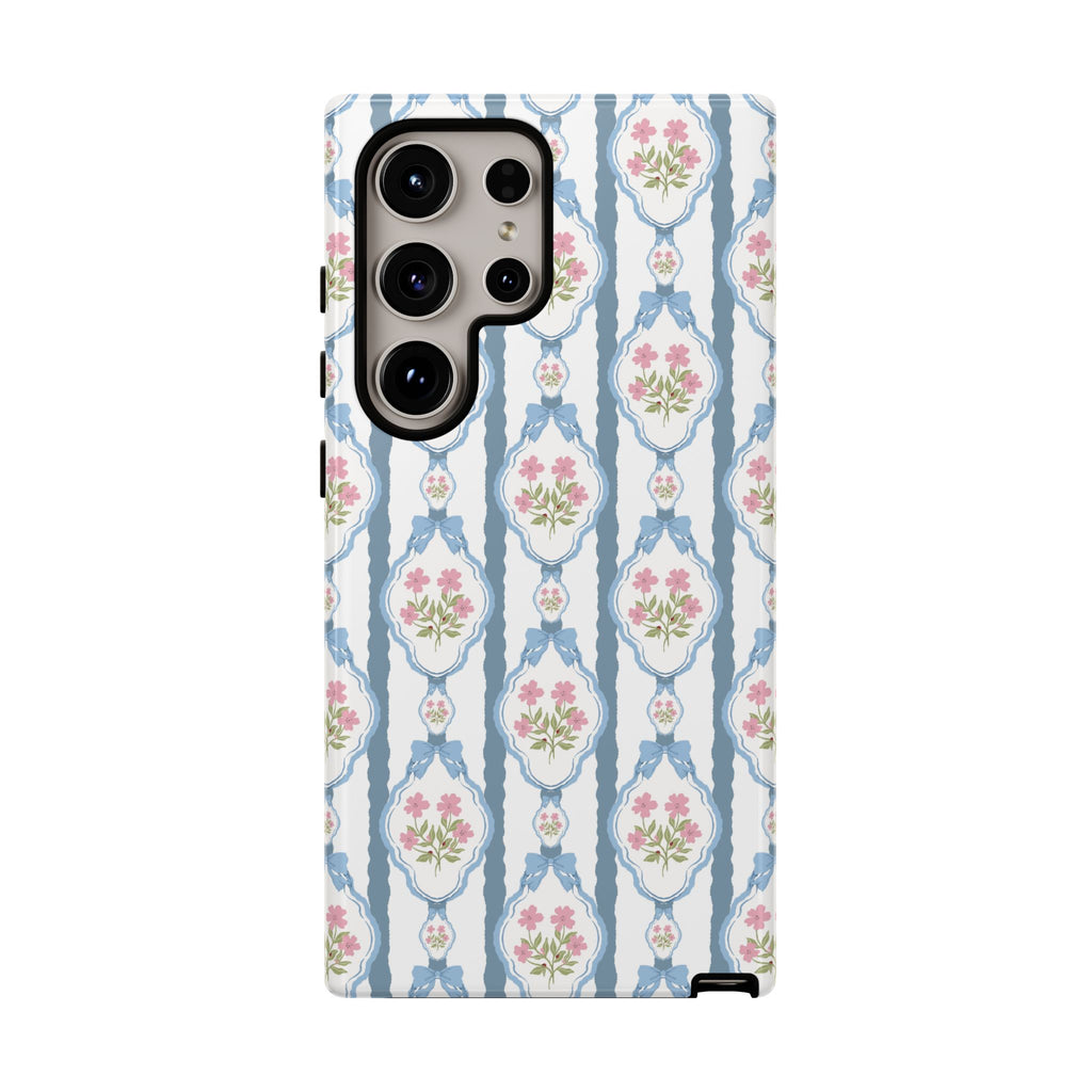 Coque de téléphone Vintage Nœud Bleu et Rose — Motif floral romantique « Tough Cases »