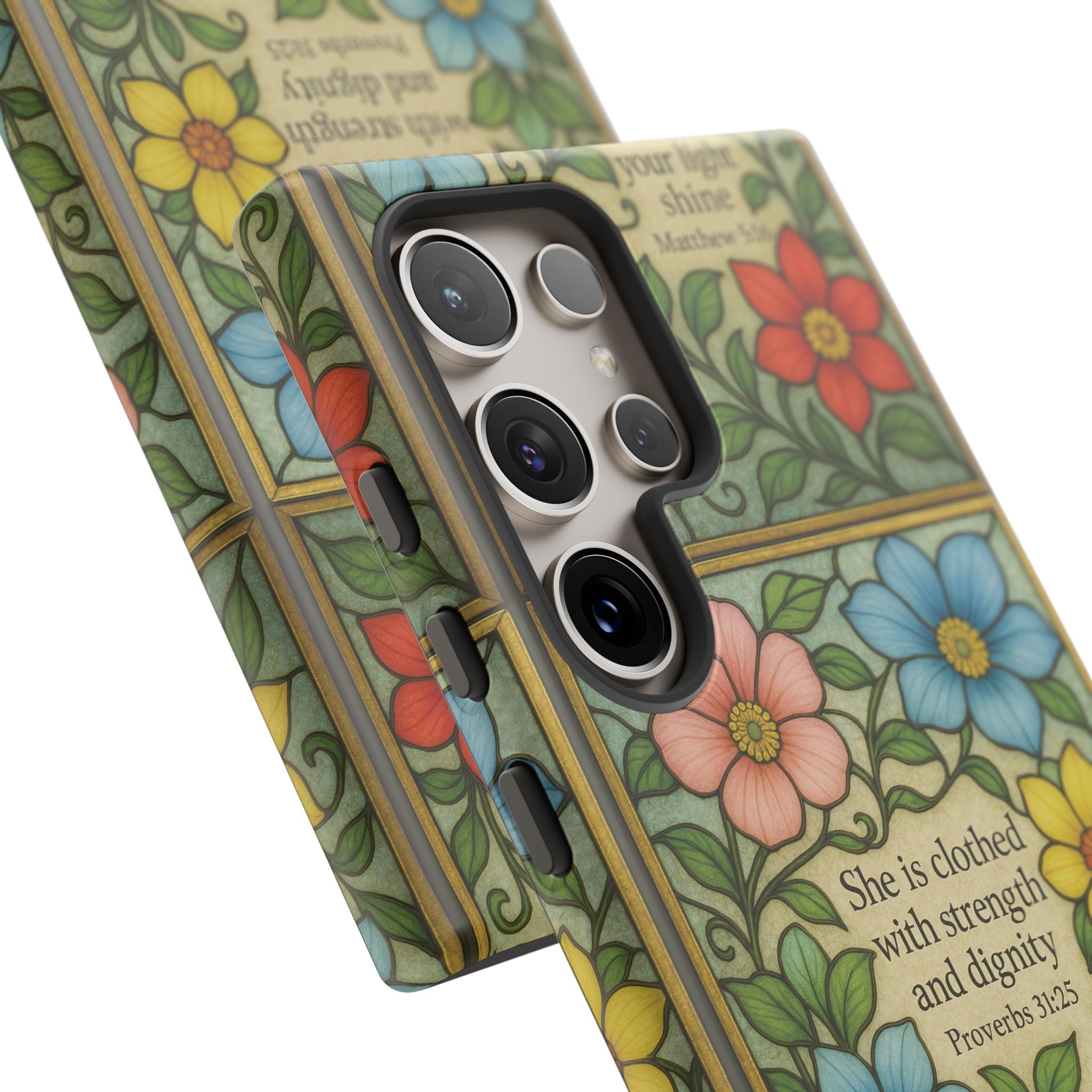 Pastel Floral Stained Glass Bible Verse Phone Case Christian Affirmation, Soft Faith Design, iPhone Samsung Google, Inspirational Gift for HerGift for Christians