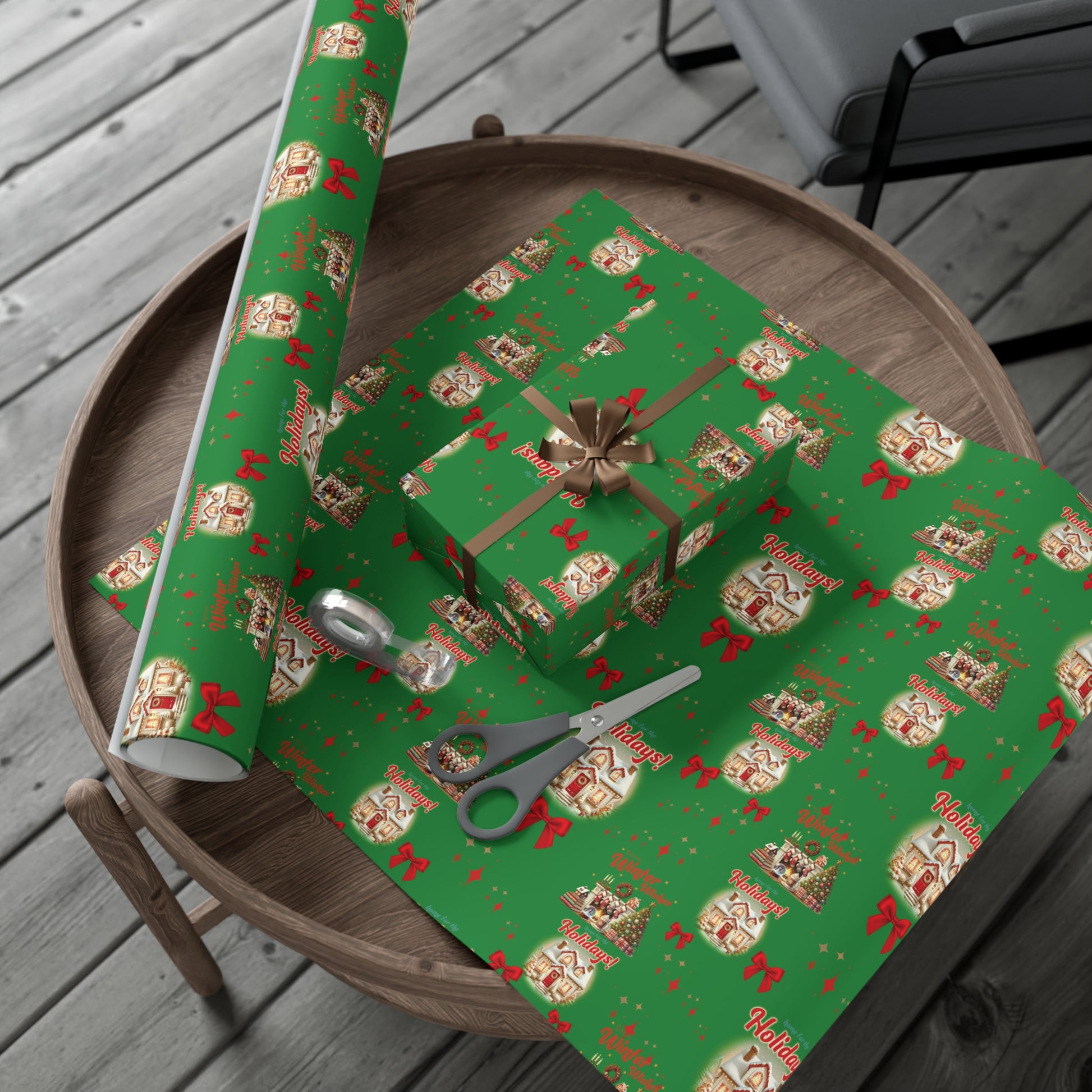 Retro Christmas Scenes Wrapping Paper - Forest Green Holiday Gift Wrap with Vintage Vibes, Perfect for Festive Presents, Nostalgic Holiday Decor, and Gift Wrapping Premium Quality - MRSBYVALLE
