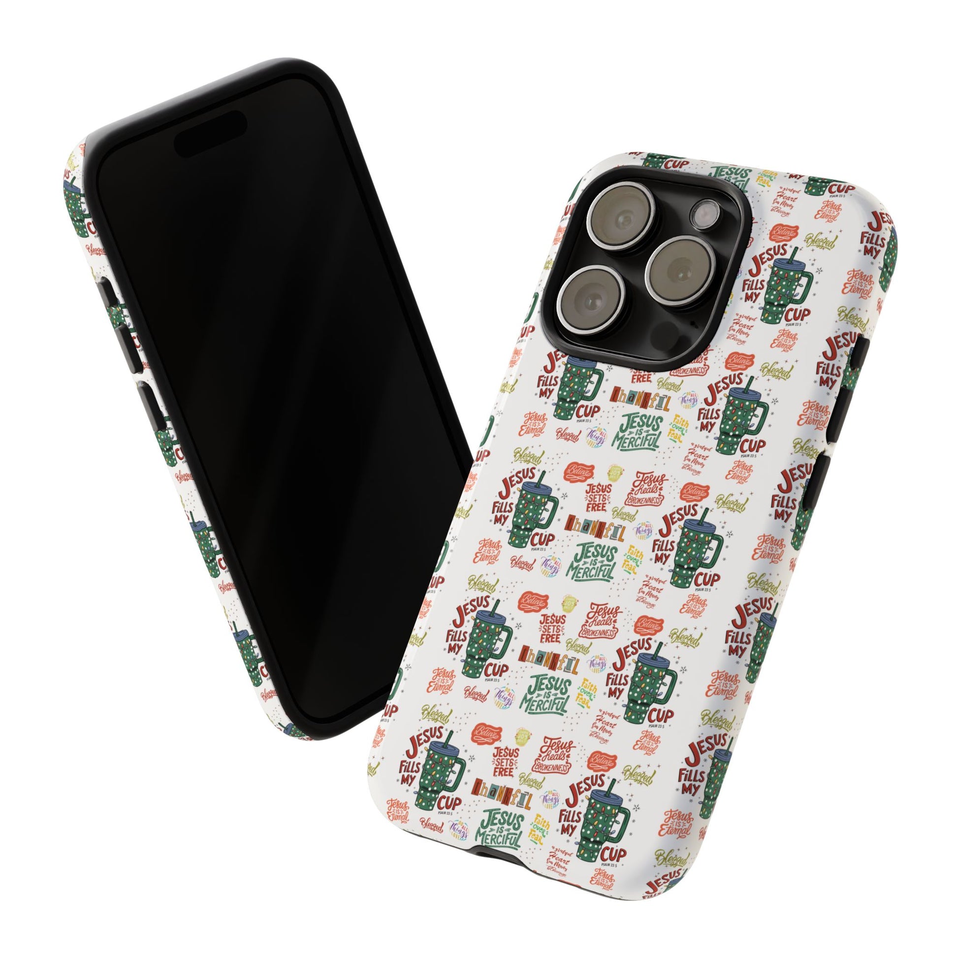 Jesus Fill My Cup Phone Case Cute Floral Design in Red, Pink, Blue – Aesthetic Protective Case for iPhone and  Android