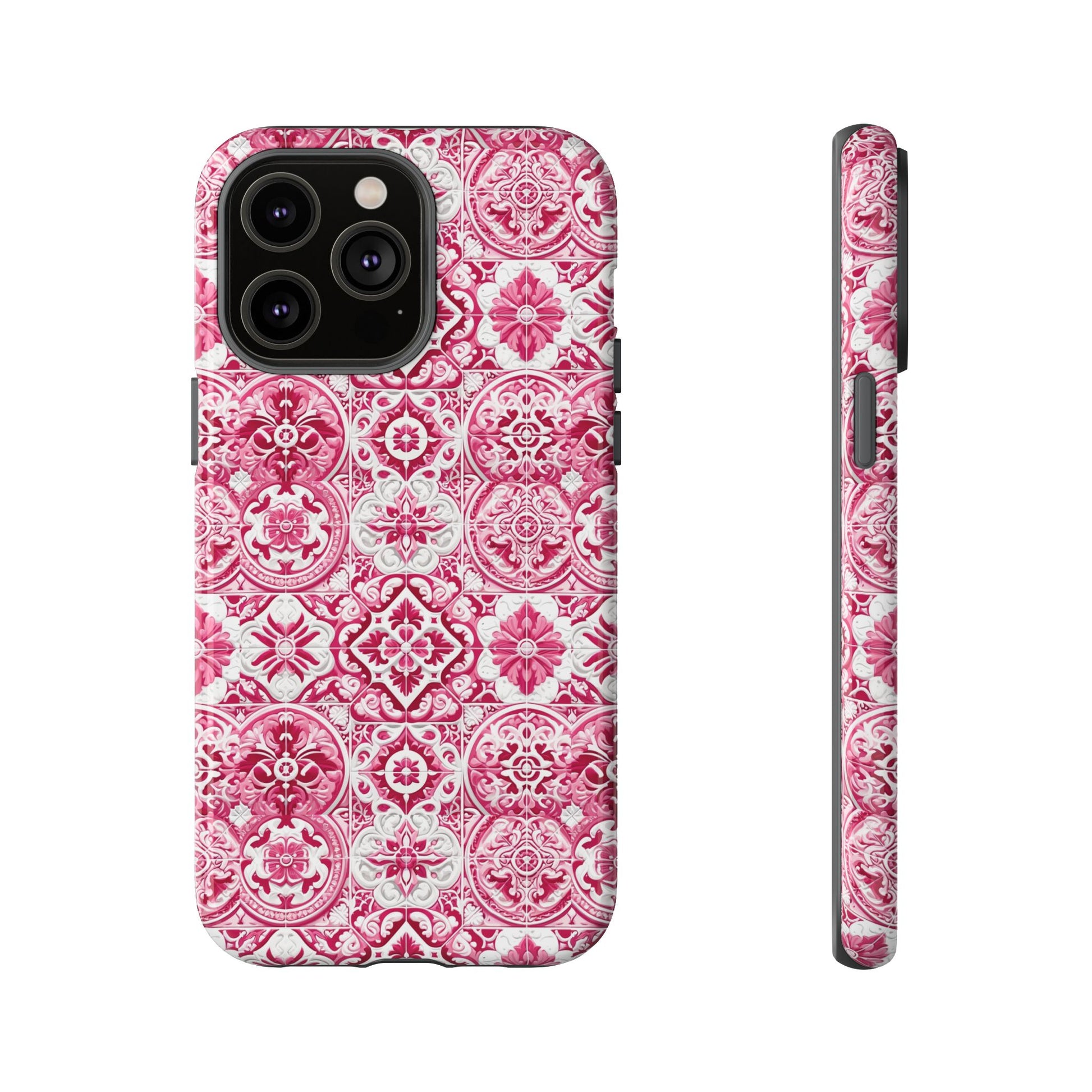 Pink and White Mediterranean Tile Design Phone Case - Stylish, Protective Cover for All Models Gift for Mom Accessory Gift for Her