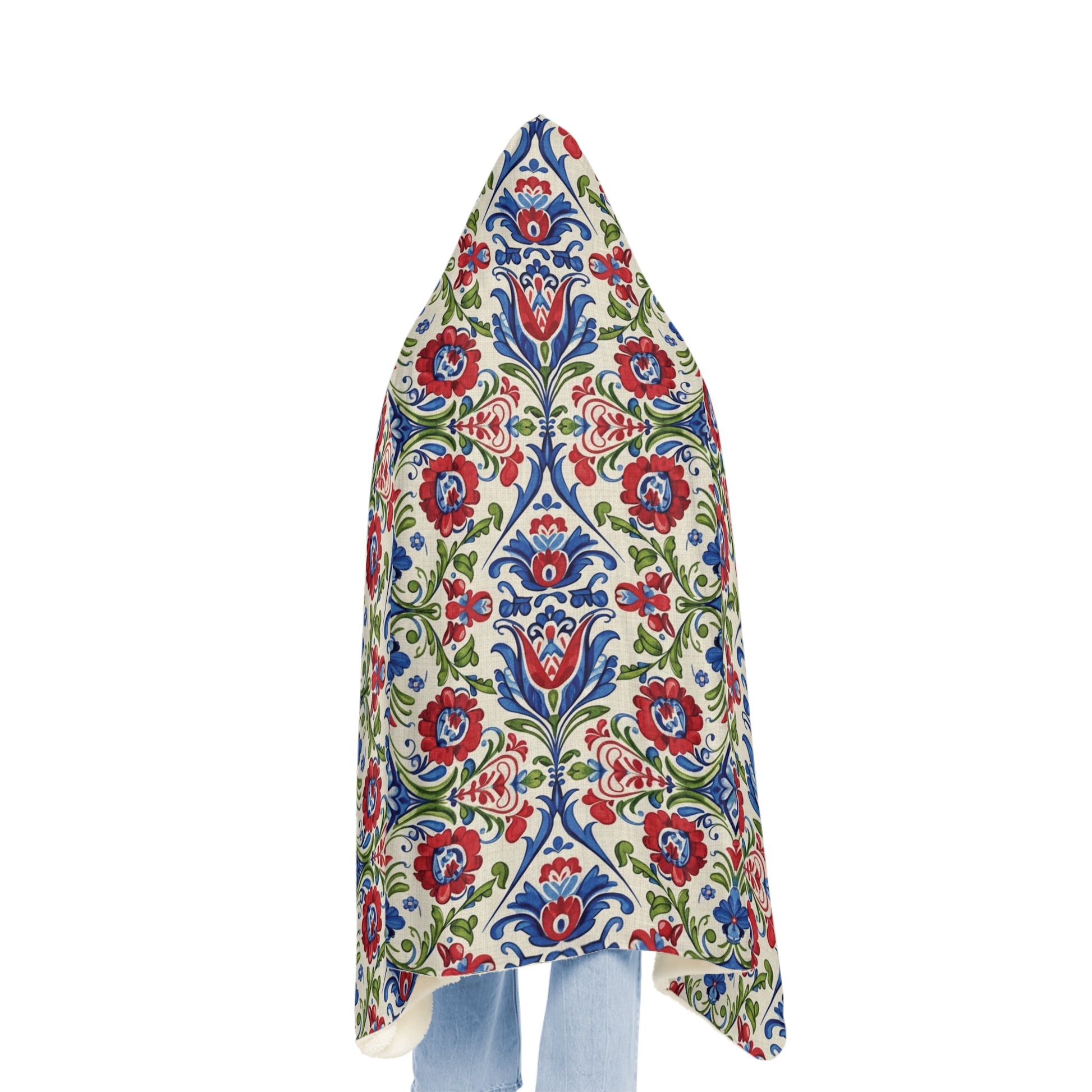 Kashubian Folk Art Hooded Blanket Traditional Polish Floral Wearable Throw Perfect Gift Birthday, Christmas