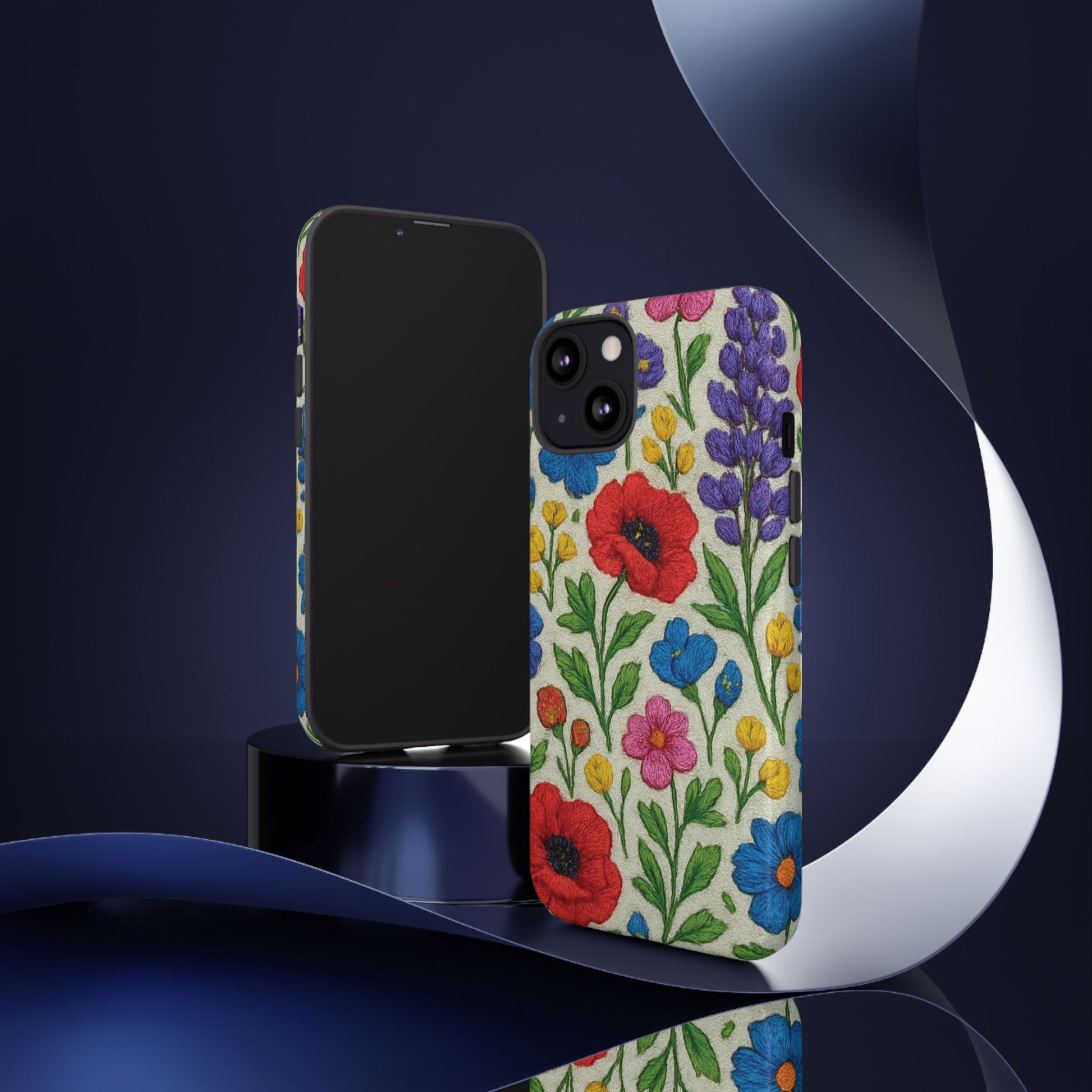 Bright 3D Illusion Wildflower Phone Case Cute Floral Design in Red, Pink, Blue – Aesthetic Protective Case for iPhone and  Android