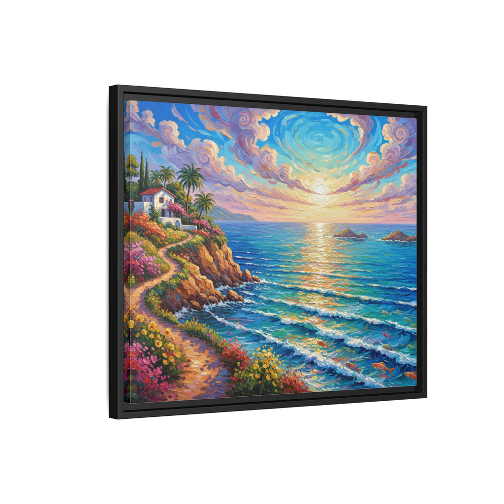 Toile imprimée florale océanique | Décoration murale colorée et lumineuse de paysage marin, œuvre d'art de bureau encadrée et mate
