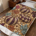 Plush Blanket - Jewel-Toned Decorative Pumpkins & Leaves Fall Throw Rhinestone Faux