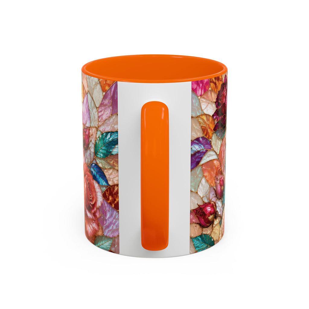 Floral Stained-Glass Accent Coffee Mug Colorful Rose Pattern (11/15 oz) Gift for Her