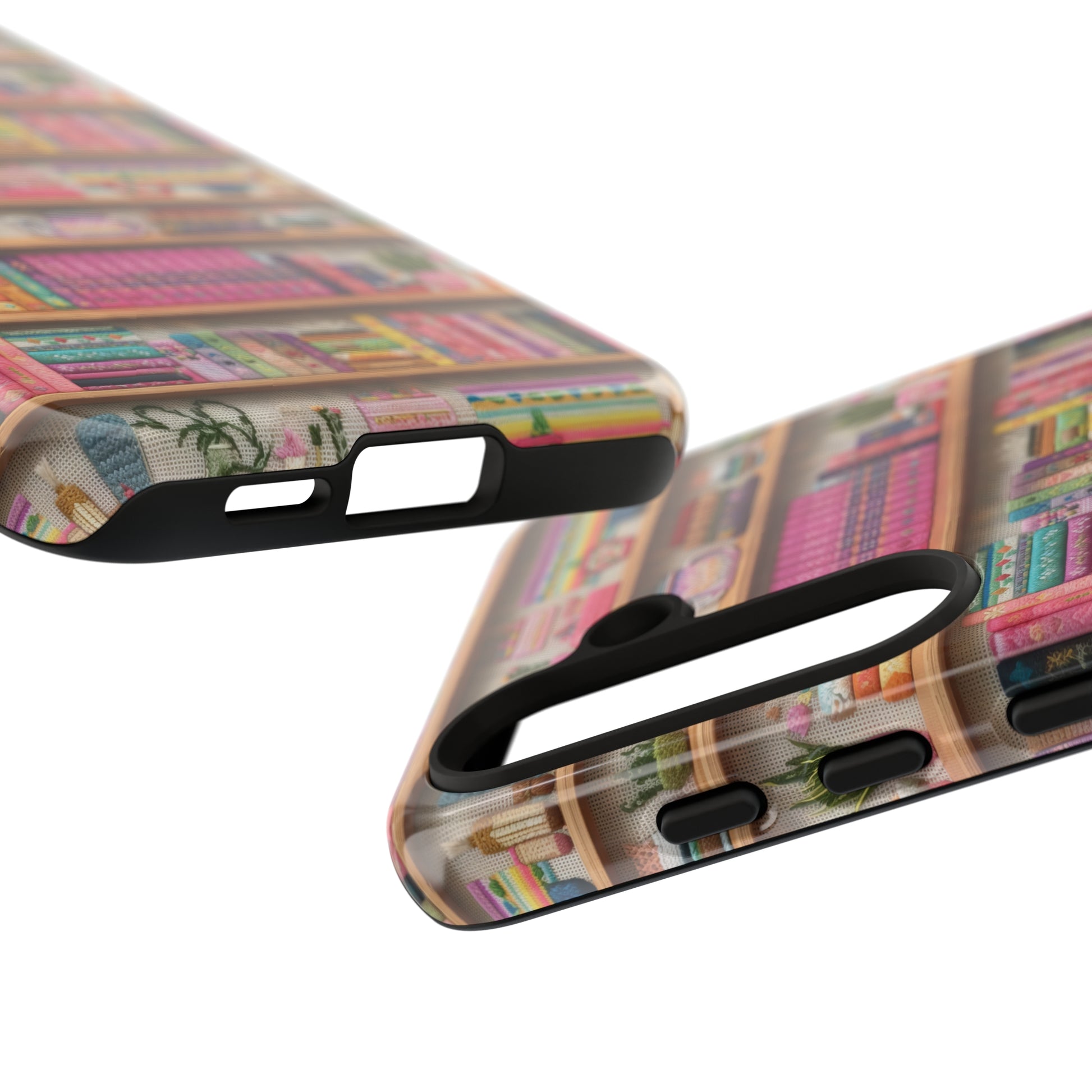 Phone Case 3D Illusion Books & Shelf Embroidery Design with Vibrant Colors Gift for Her Phone 15, Samsung iPhone Samsung Gift for Her Case iPhone 15, Samsung iPhone Samsung Accessory Gift for Her.
