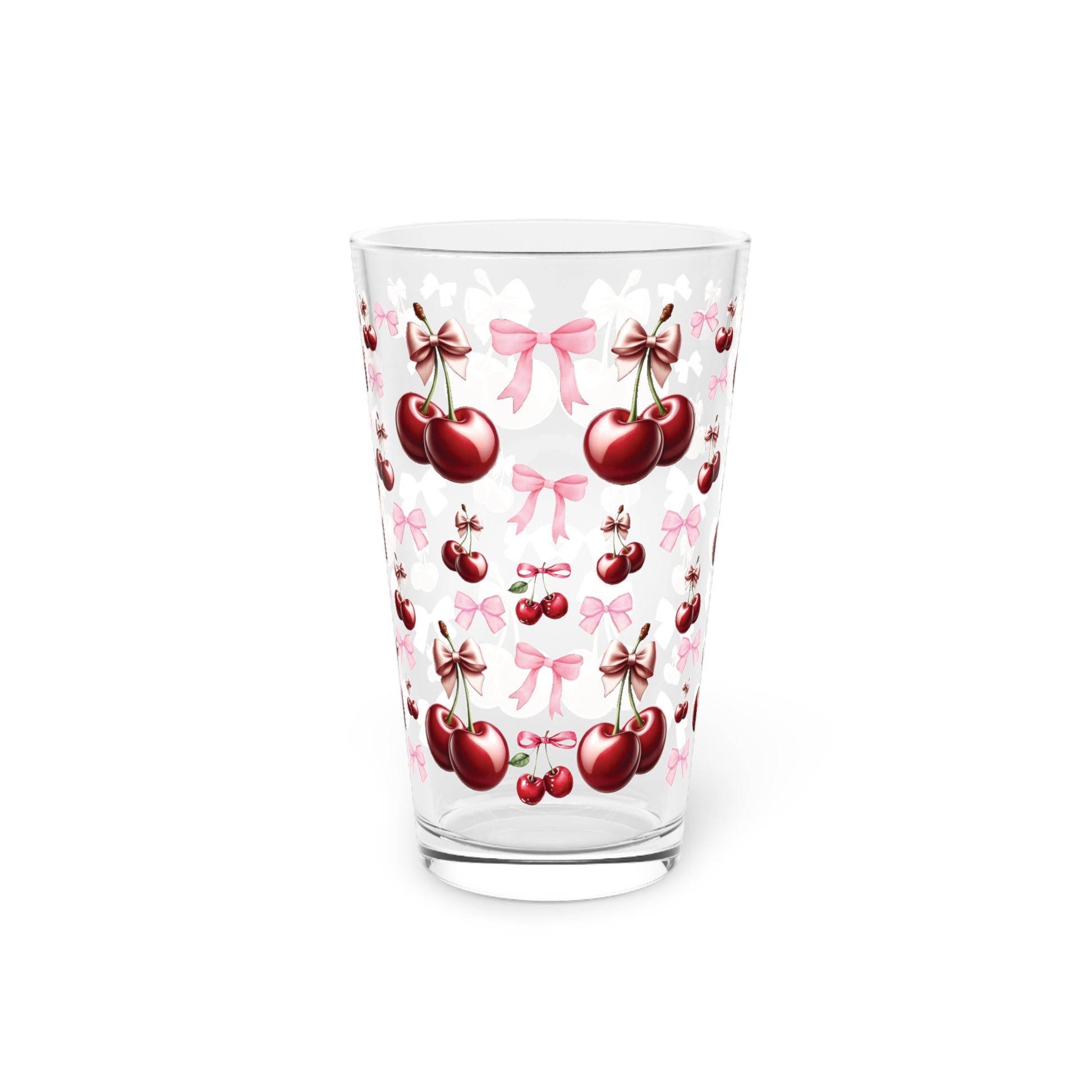 Cherry and Pink Bow 16 oz Pint Glass Elegant Drinkware for Everyday Use | Perfect for Home Perfect for Every Occasion Mother's Day Party Drinkware, Housewarming Perfect Gift Party Drinkware, Cocktail, Wedding Perfect for Parties - MRSBYVALLE