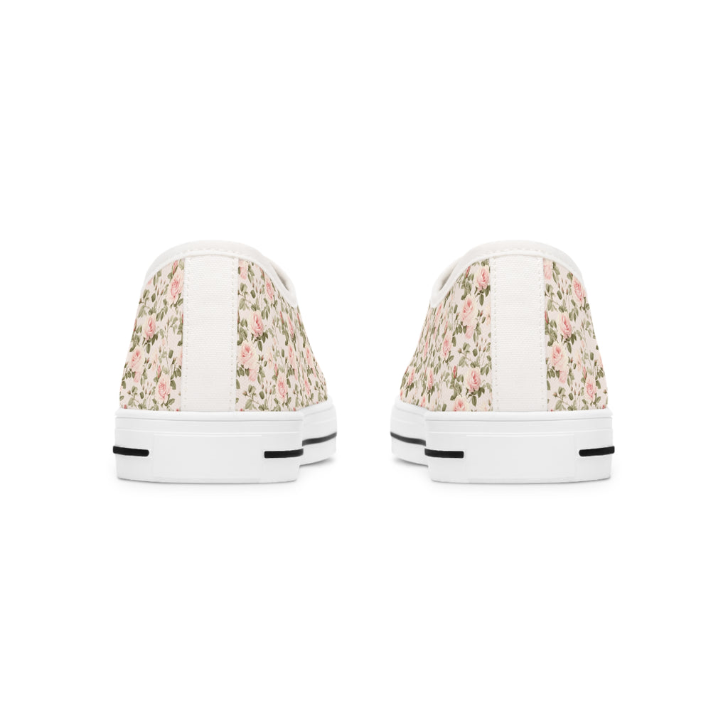 Pink Floral Women's Low Top Sneakers Breathable Polyester Canvas, Lightweight Stylish Floral Pastel Design, Comfortable All-Day Wear, Perfect for Walking and Everyday Activities - MRSBYVALLE
