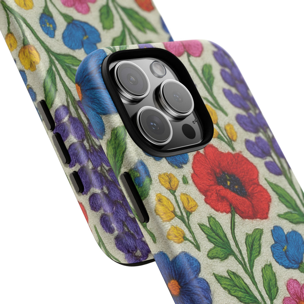 Bright 3D Illusion Wildflower Phone Case Cute Floral Design in Red, Pink, Blue – Aesthetic Protective Case for iPhone and  Android