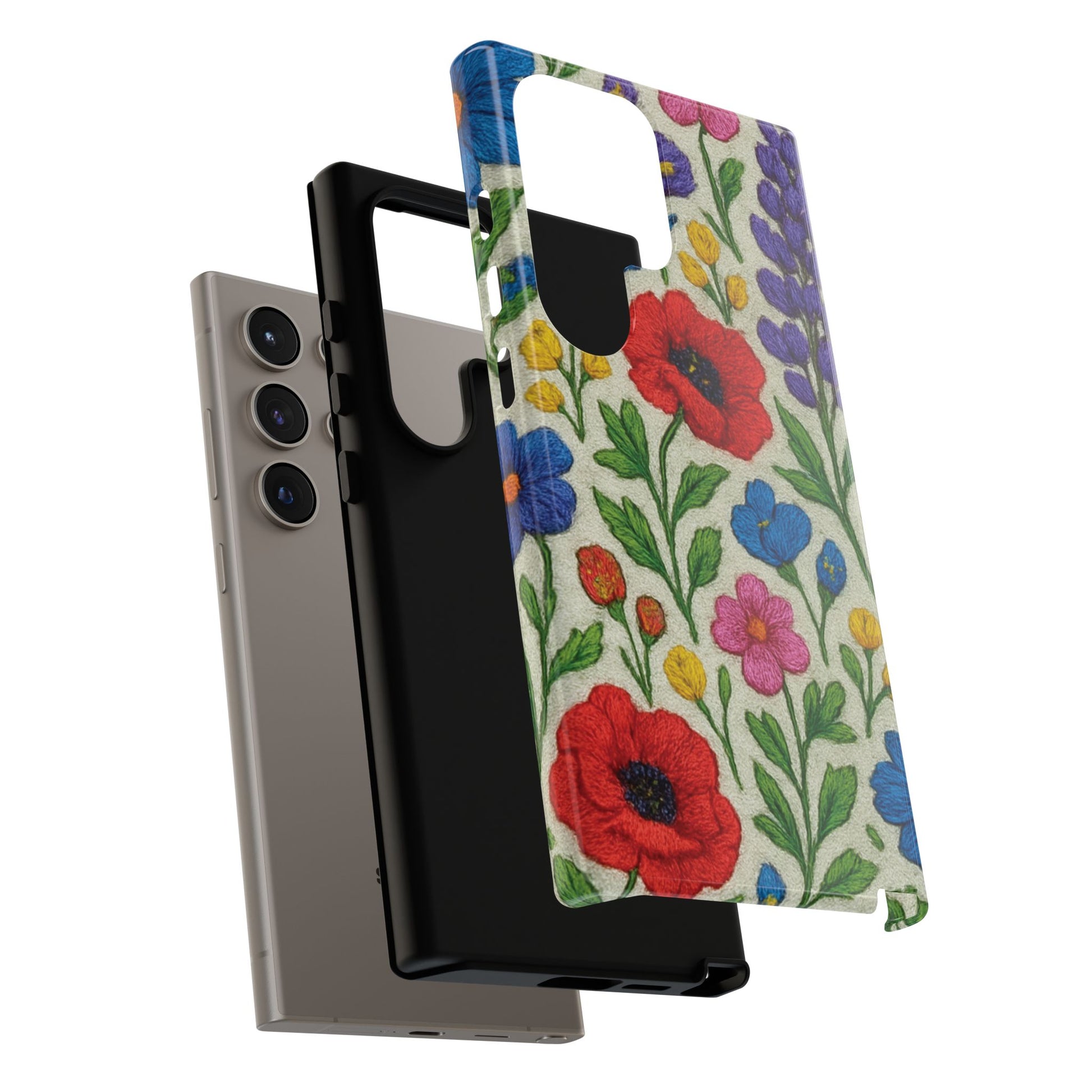Bright 3D Illusion Wildflower Phone Case Cute Floral Design in Red, Pink, Blue – Aesthetic Protective Case for iPhone and  Android