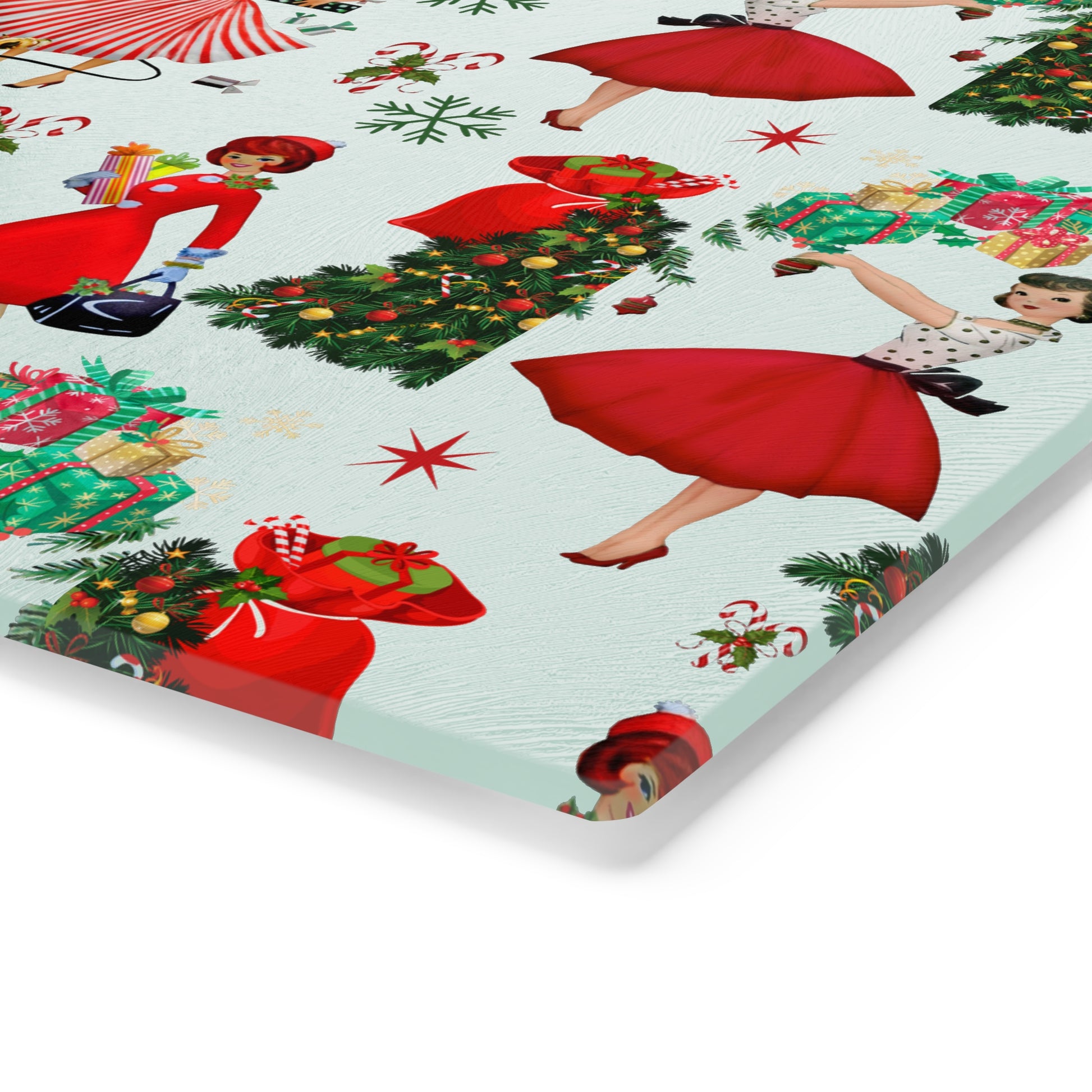New House Tempered Glass Cutting Board with 1950s Vintage Retro Christmas Design Ultra-Durable Kitchen Accessory for Stylish Cooking Kitchen Decor Housewarming, New House Gift - MRSBYVALLE
