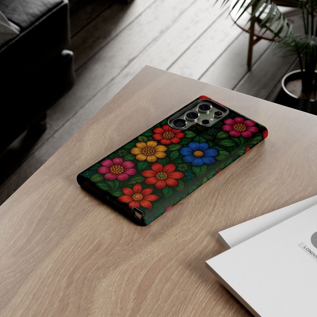 Coque de téléphone effet vitrail floral lumineux Art abstrait coloré, Étui de protection esthétique pour iPhone, Samsung et Google, Idée cadeau unique pour maman