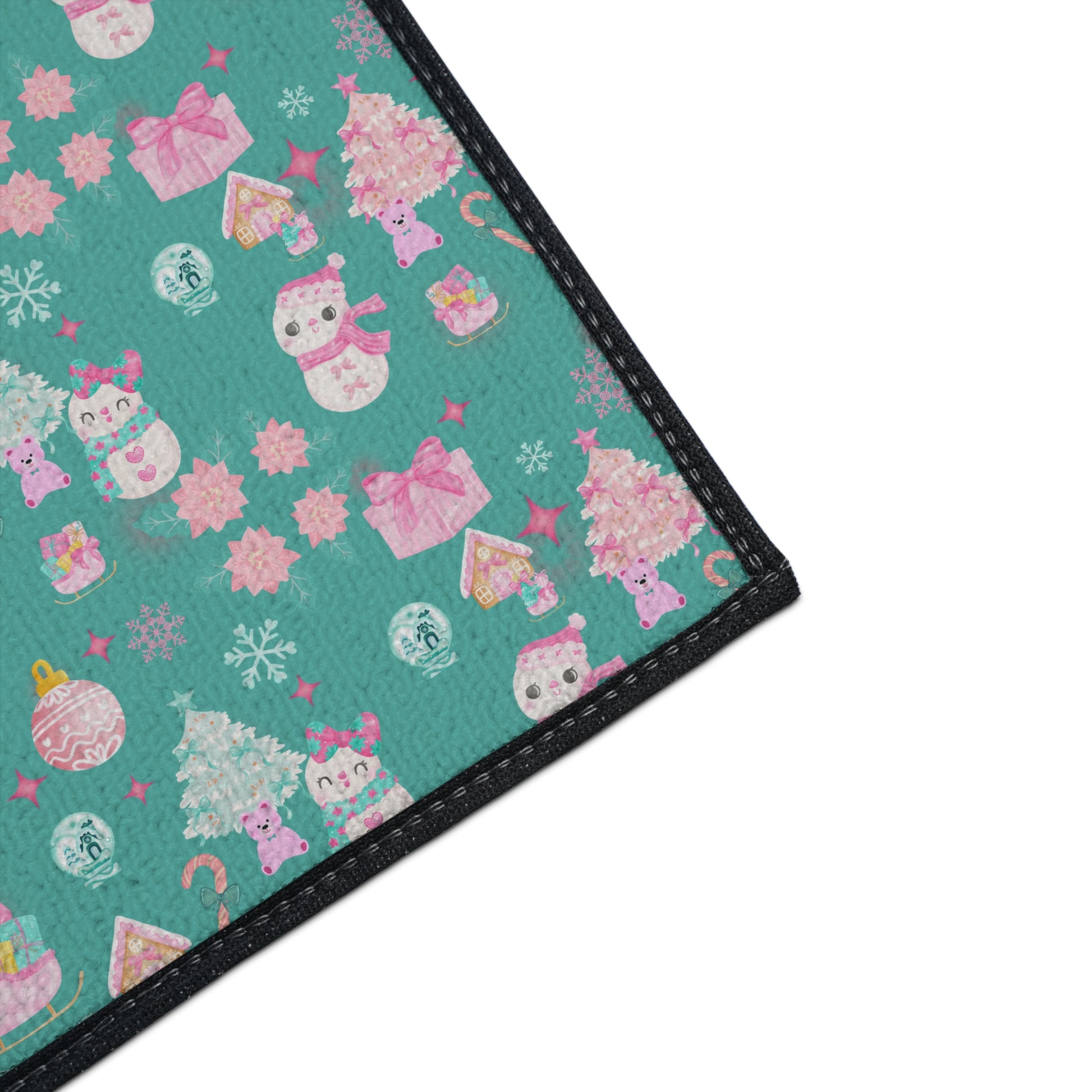 Merry and  Bright Rug Pink  Turquoise Christmas Magic for Your Floor! Fun Festive Non-Slip Holiday Mat in 4 Sizes, Cozy Colorful Decor Office