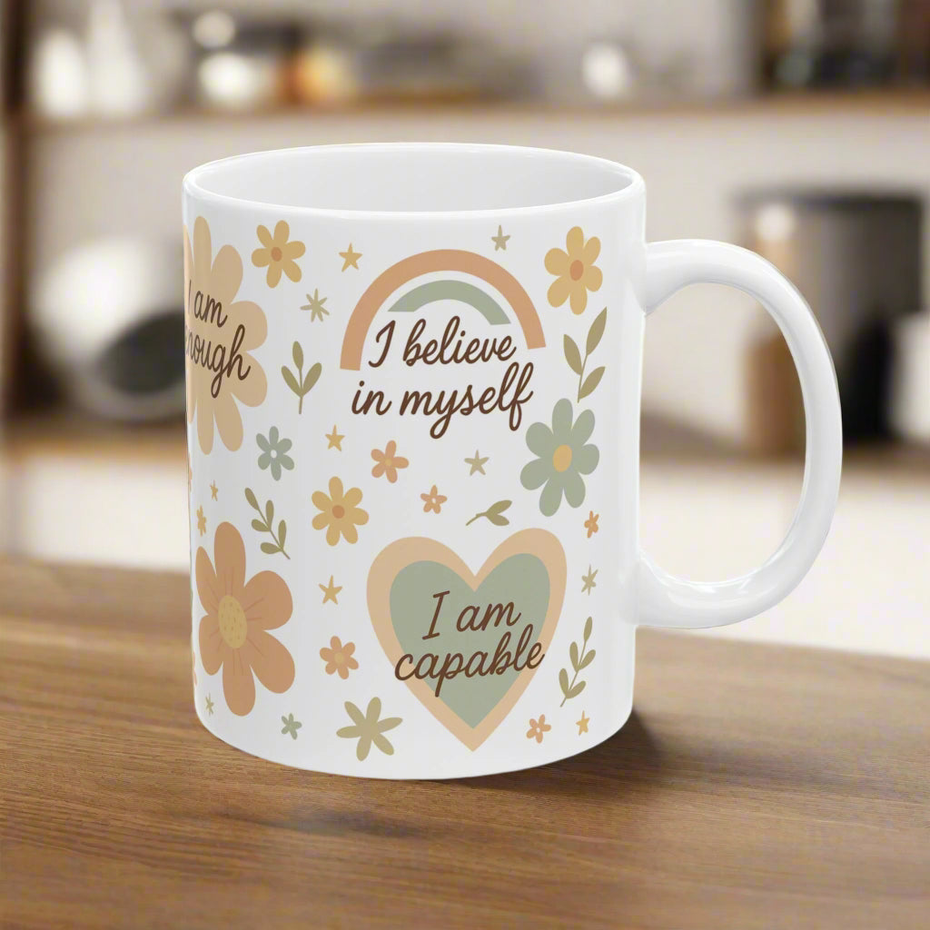 Affirmation Mug: I Am Worthy, I Am Capable, Peace - Daily Motivation, Self-Love Gift, Mindfulness - Positive Quote Coffee Cup for her