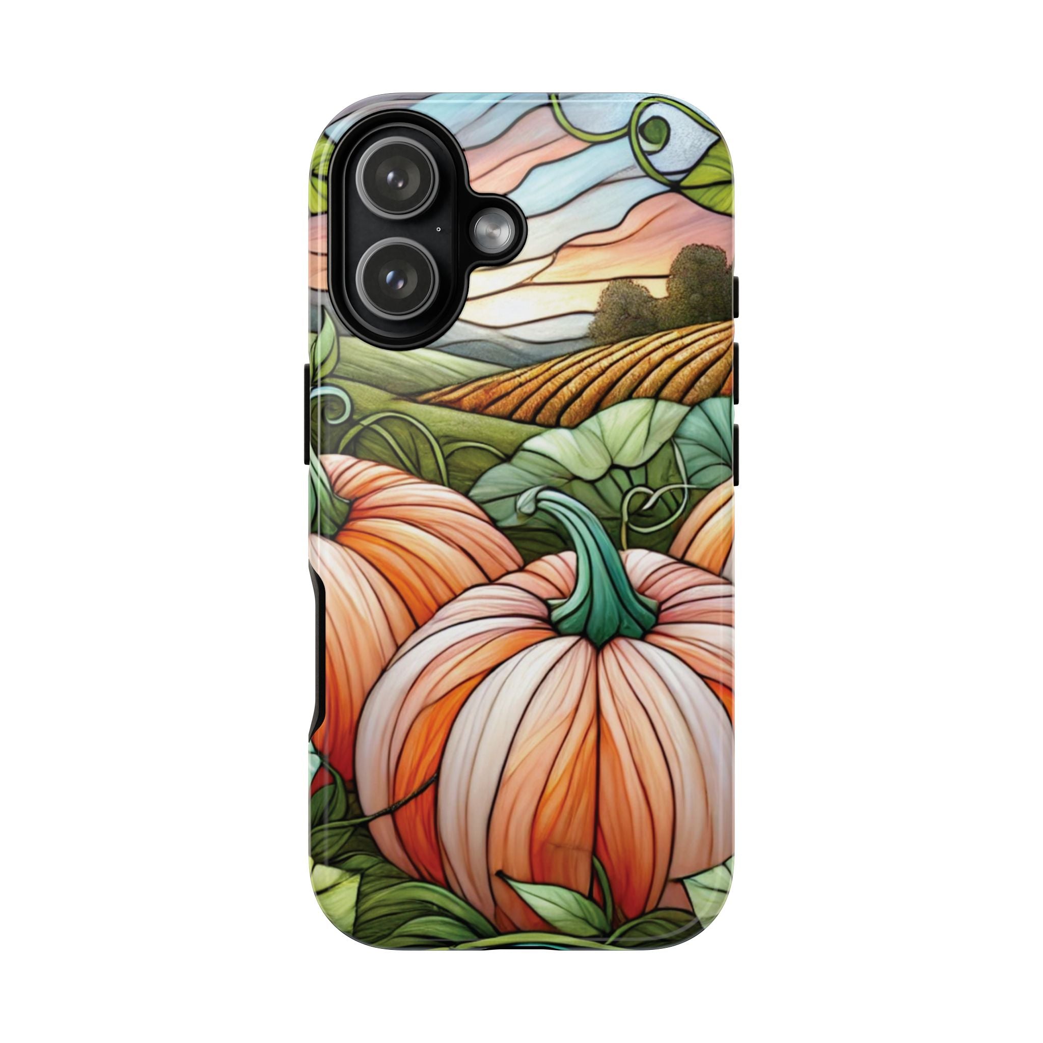 Pumpkins Phone Case Fall Faux Stained-Glass Thanksgiving Cover Pumpkin Lovers Gift for Galaxy S 24 23 22 21 Pixel 5 6 7 8 iPhone 17 , 16 15 14 13 12 Samsung iPhone Samsung Gift for Her