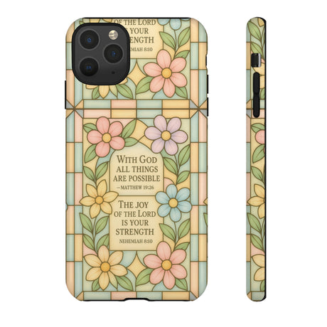 Pastel Stained Glass Bible Verse Phone Case Christian Affirmation Cover, Soft Geometric Design, iPhone Samsung Google, Faith Gift for Her Bible Verse or Affirmation | Protective, Inspirational Gift for Christians