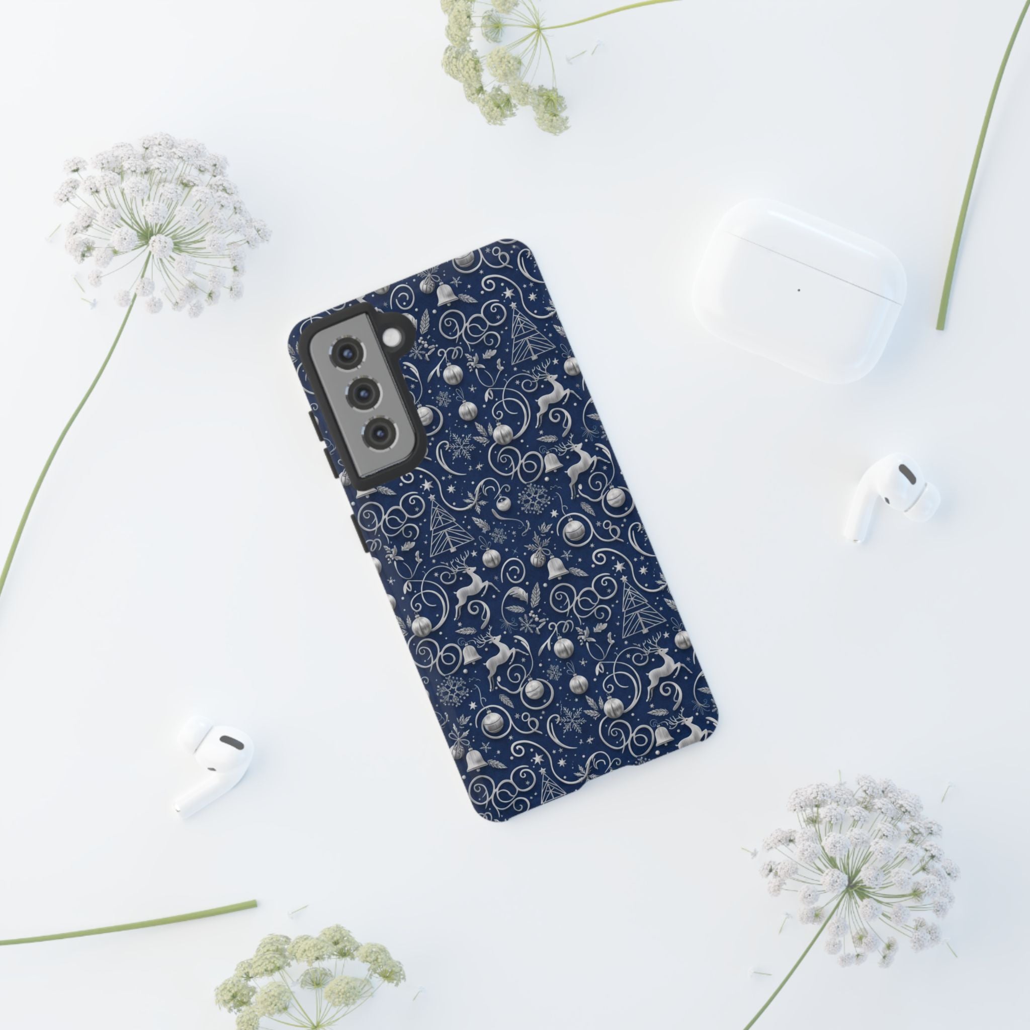 Coque Téléphone Noël Bleu & Argent – Motif Paillettes Festives pour iPhone 17, Tous iPhones & Galaxy | Cadeau MRSBYVALLE pour Elle
