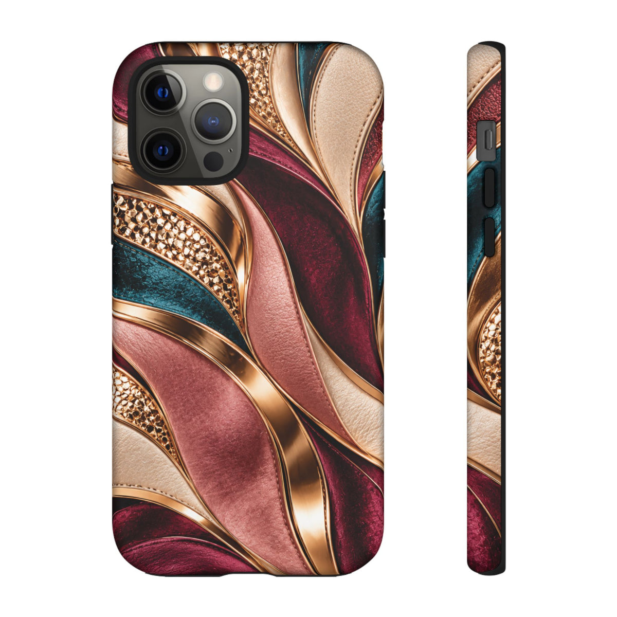 Lux Marble Waves Phone Case Metallic Burgundy, Teal Gold Protective Cover iPhone 18