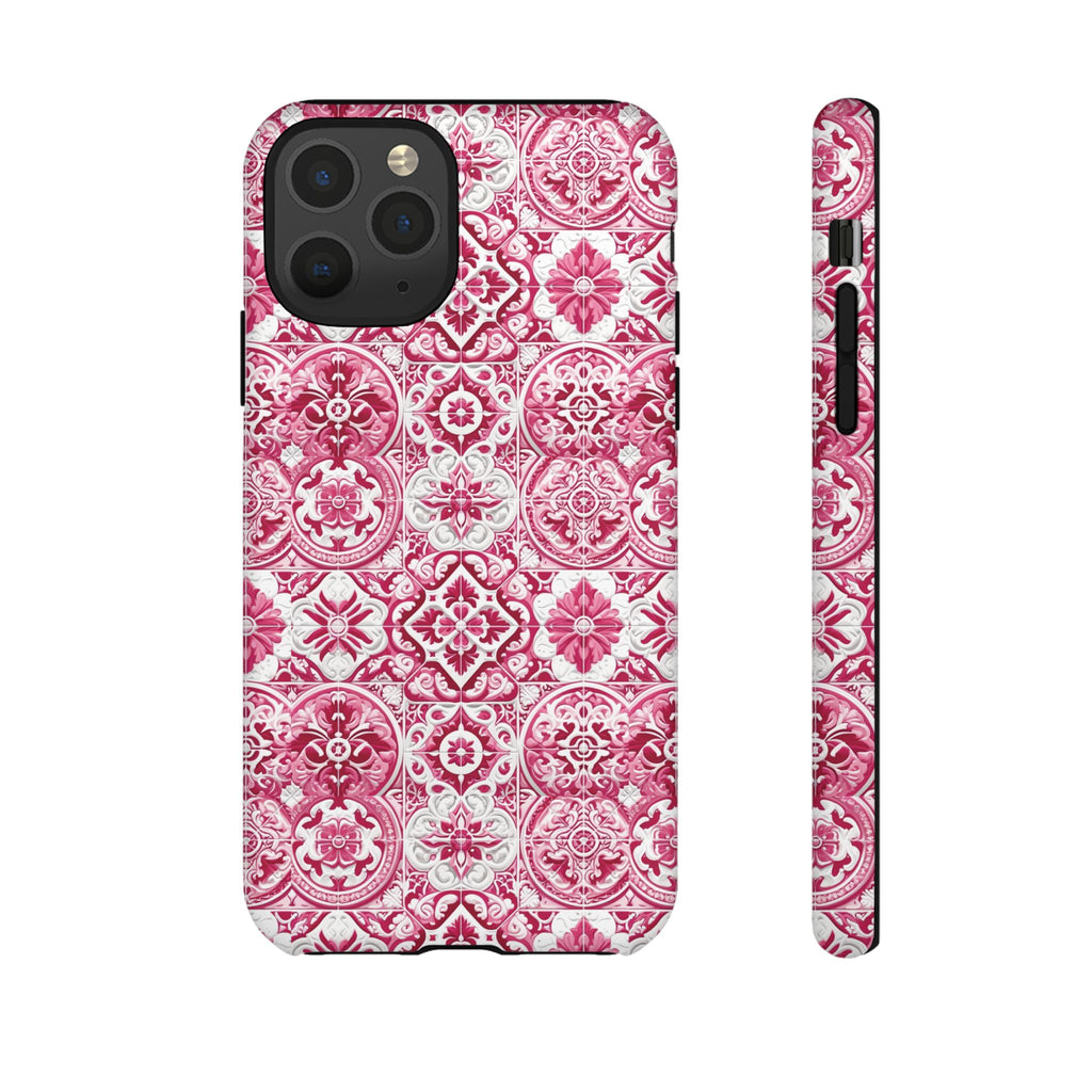 Pink and White Mediterranean Tile Design Phone Case - Stylish, Protective Cover for All Models Gift for Mom Accessory Gift for Her