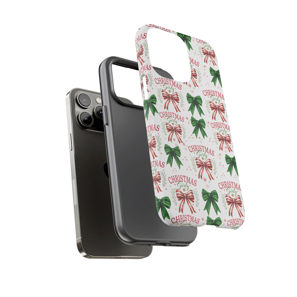 Girly Christmas Coquette Bows Pastel Phone Case for iPhone 17 16 15 23 Samsung, and Pixel | Stylish Protective Cover Gift for Her Perfect for Floral Lover