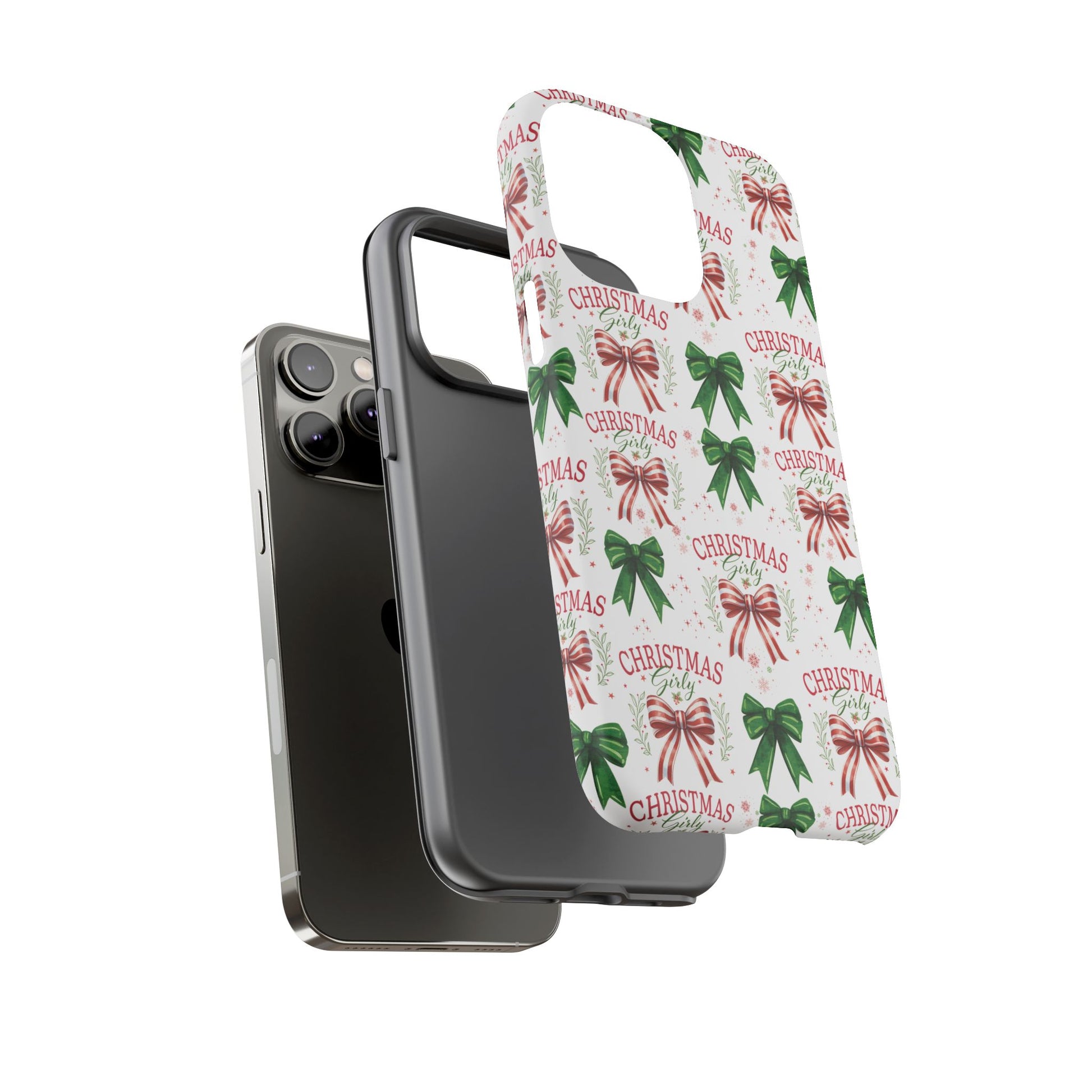 Girly Christmas Coquette Bows Pastel Phone Case for iPhone 17 16 15 23 Samsung, and Pixel | Stylish Protective Cover Gift for Her Perfect for Floral Lover
