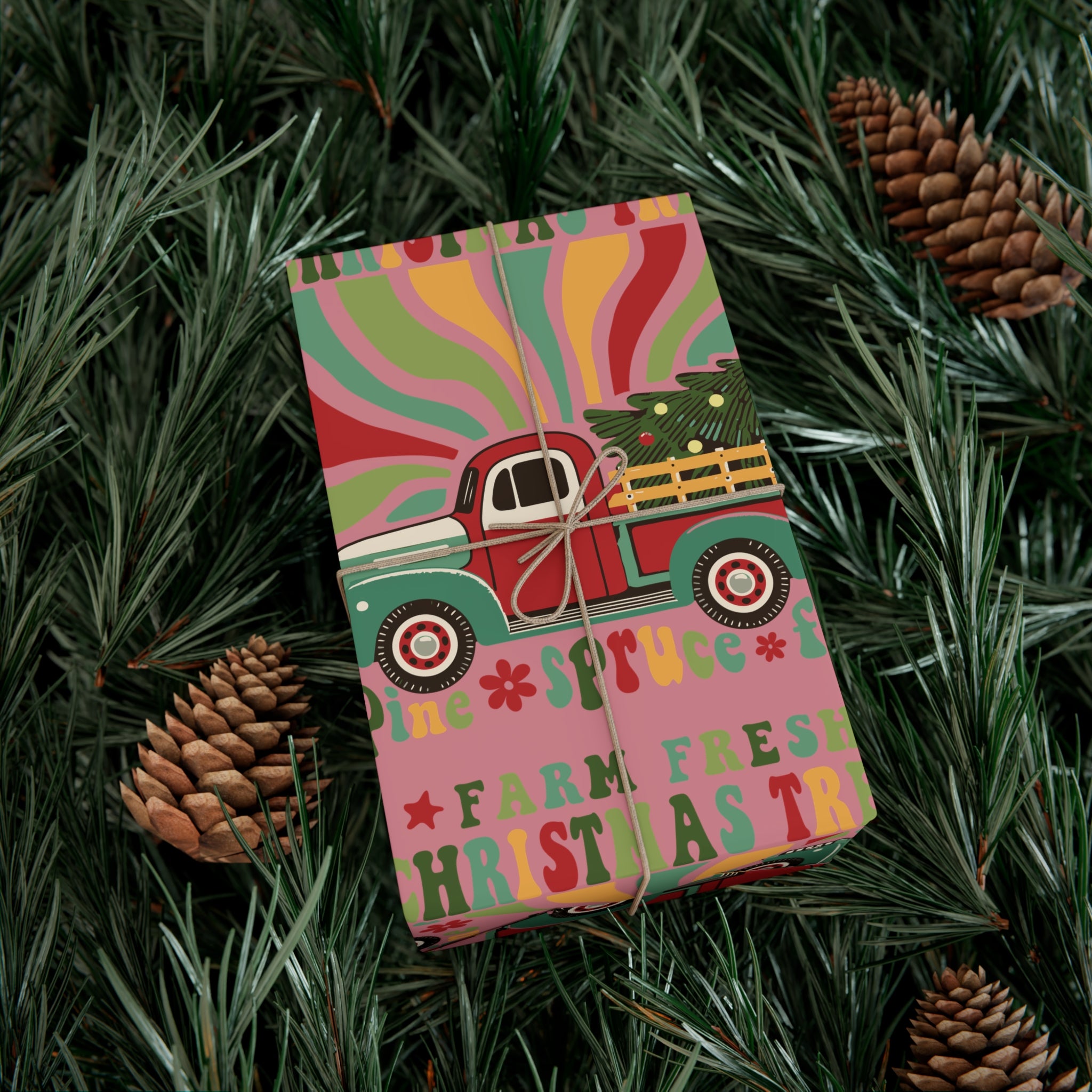 Christmas Retro Boho Pickup Wrapping Paper Holiday Gift Wrap with Perfect for Christmas Presents, Crafting, Holiday Decor Premium Quality Perfect for Gift - MRSBYVALLE