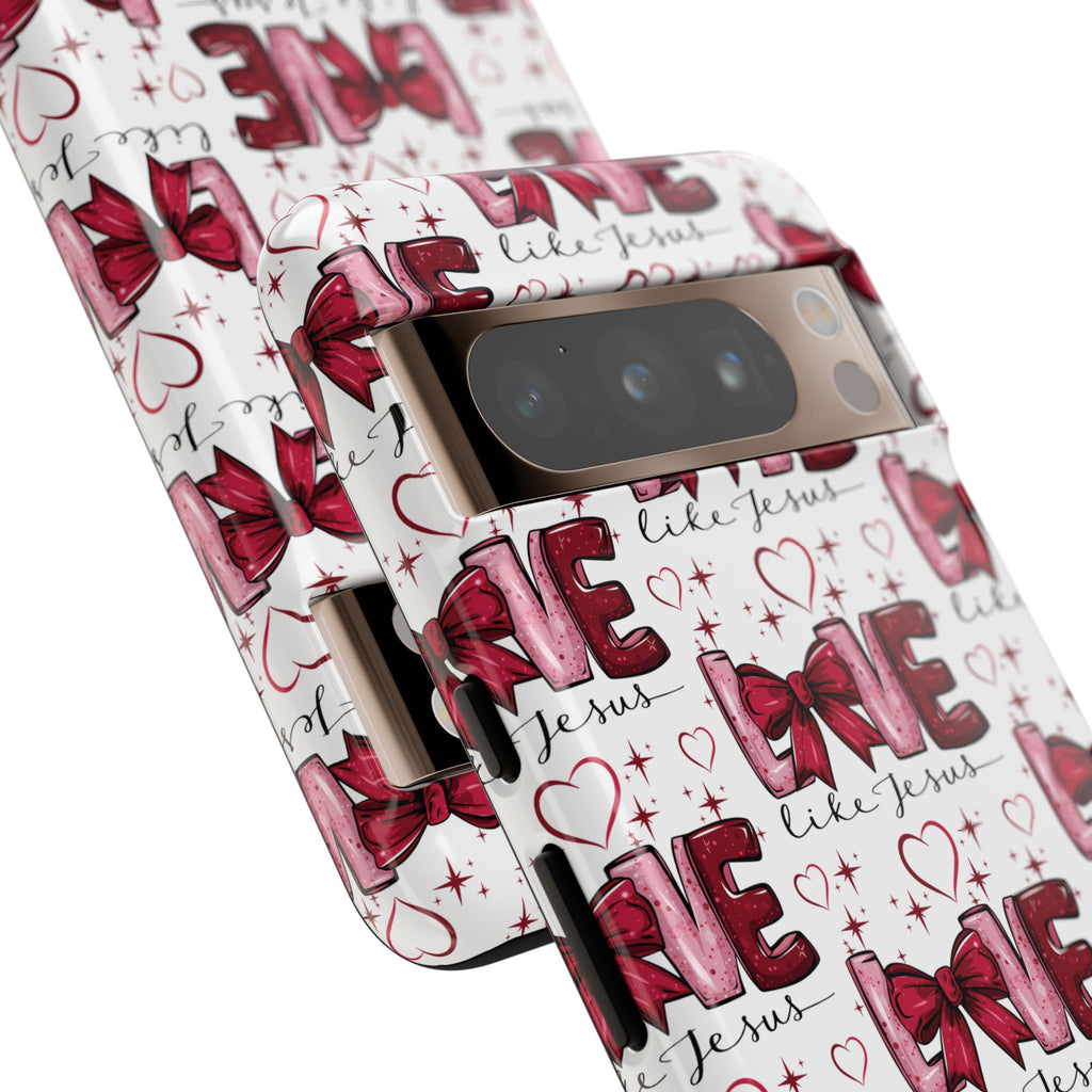 Love Like Jesus Red Bows and Hearts—Tough, Faithful Phone Cases & Religious iPhone Accessories: Protect Your Device & Show Your Faith