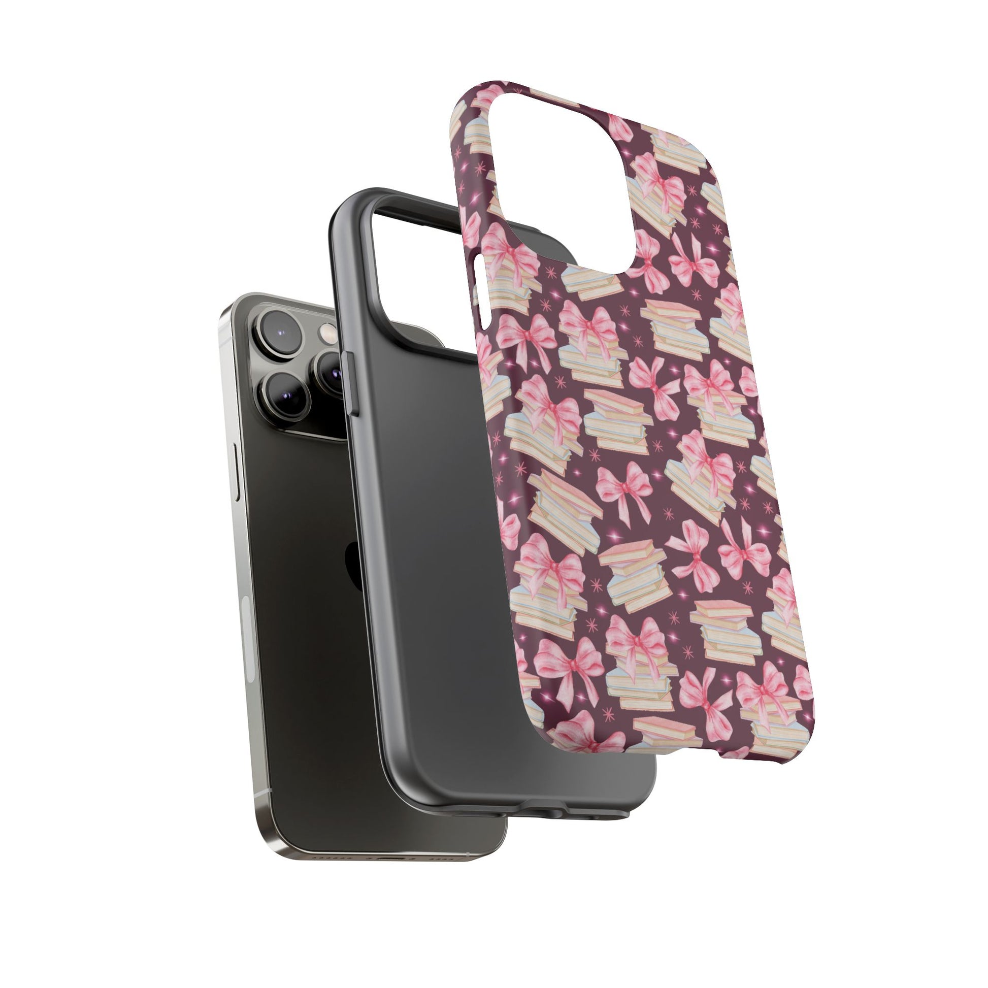 Coquette Pink Bows & Books Phone Case for iPhone 16 15 14 13 12  21 23 Samsung, and Pixel | Stylish Protective Cover Gift for Her Perfect for Floral Lover