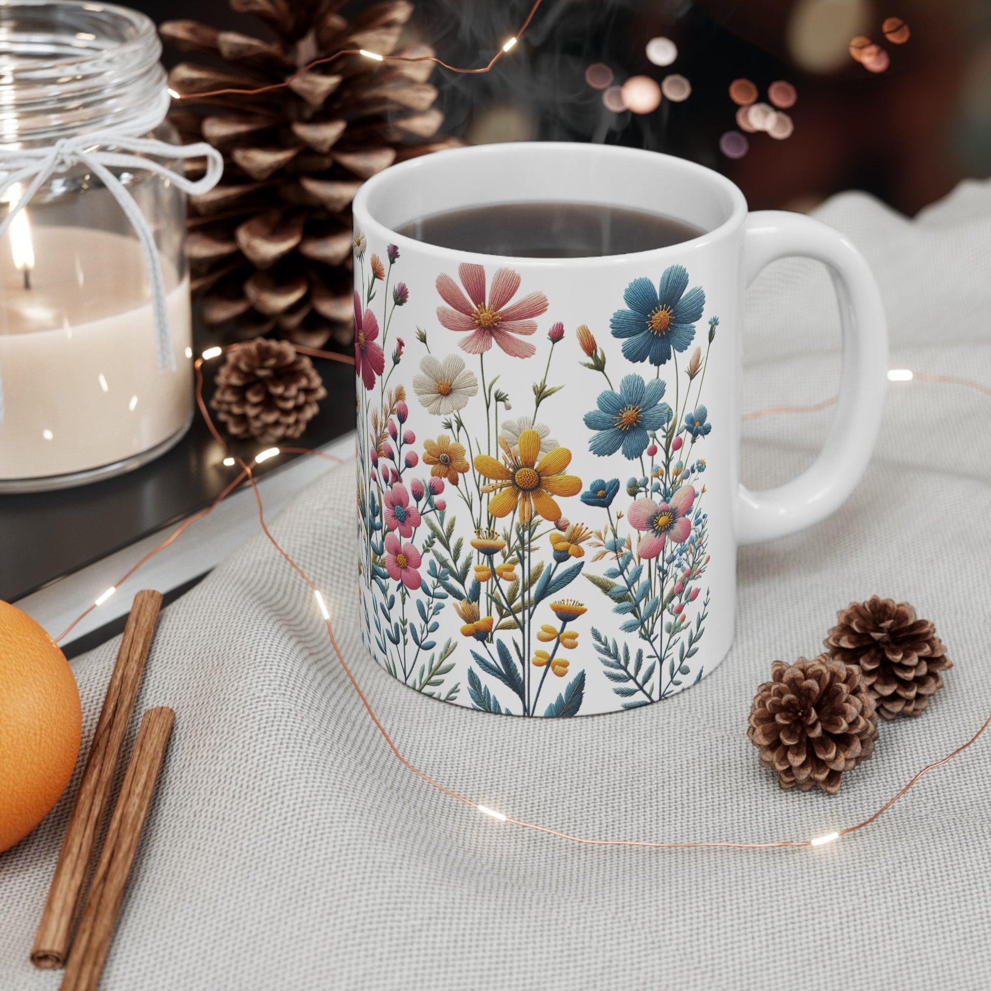 Boho Wildflower Coffee Ceramic Mugs – Perfect for Your Morning Brew | 11 oz & 15 oz Sizes Floral Mug for Tea, Cocoa, and More Unique Bohemian Design Gift for Nature Lovers - MRSBYVALLE