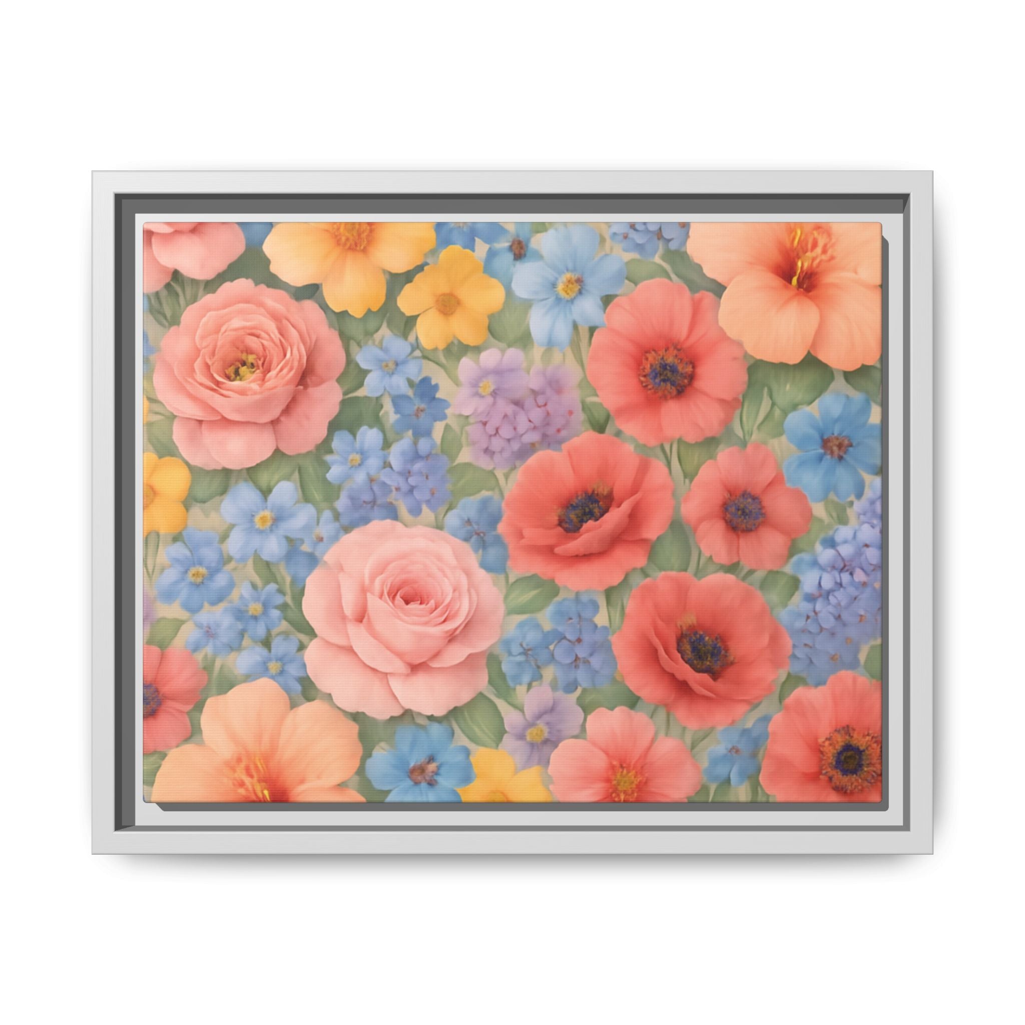 Luxury Framed Floral Canvas – Bold Multi-Color Botanical Wall Art, Elegant Nature-Inspired Accent for Living Room, Bedroom, or Office Décor Gift for Mom