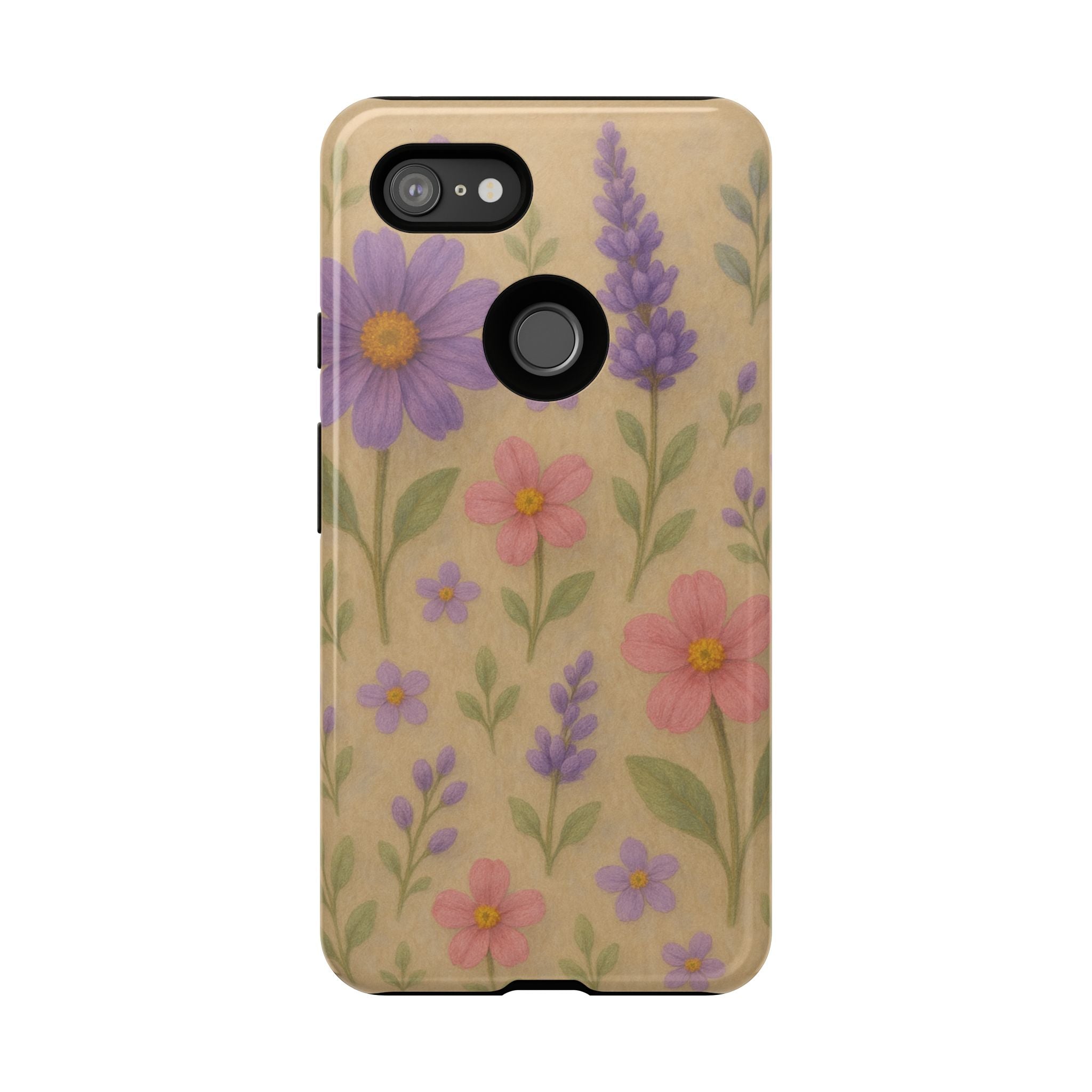 3D Illusion Wildflower Phone Case Cute Pastel Floral Design in Lavender, Pink, Mint Green – Aesthetic Protective Case for iPhone and  Android