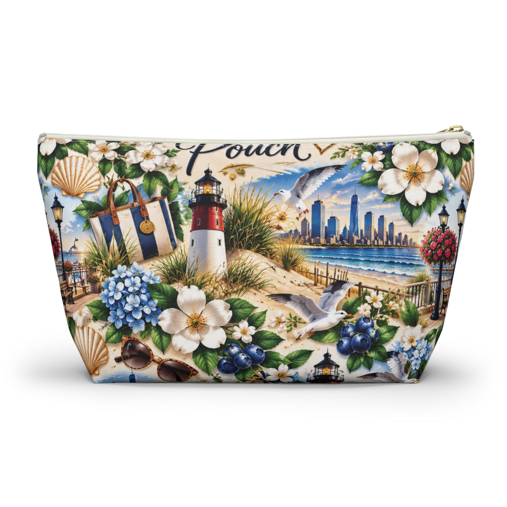 My New Jersey Pouch — Coastal Accessory Pouch with T‑Bottom (Beach Floral Design)
