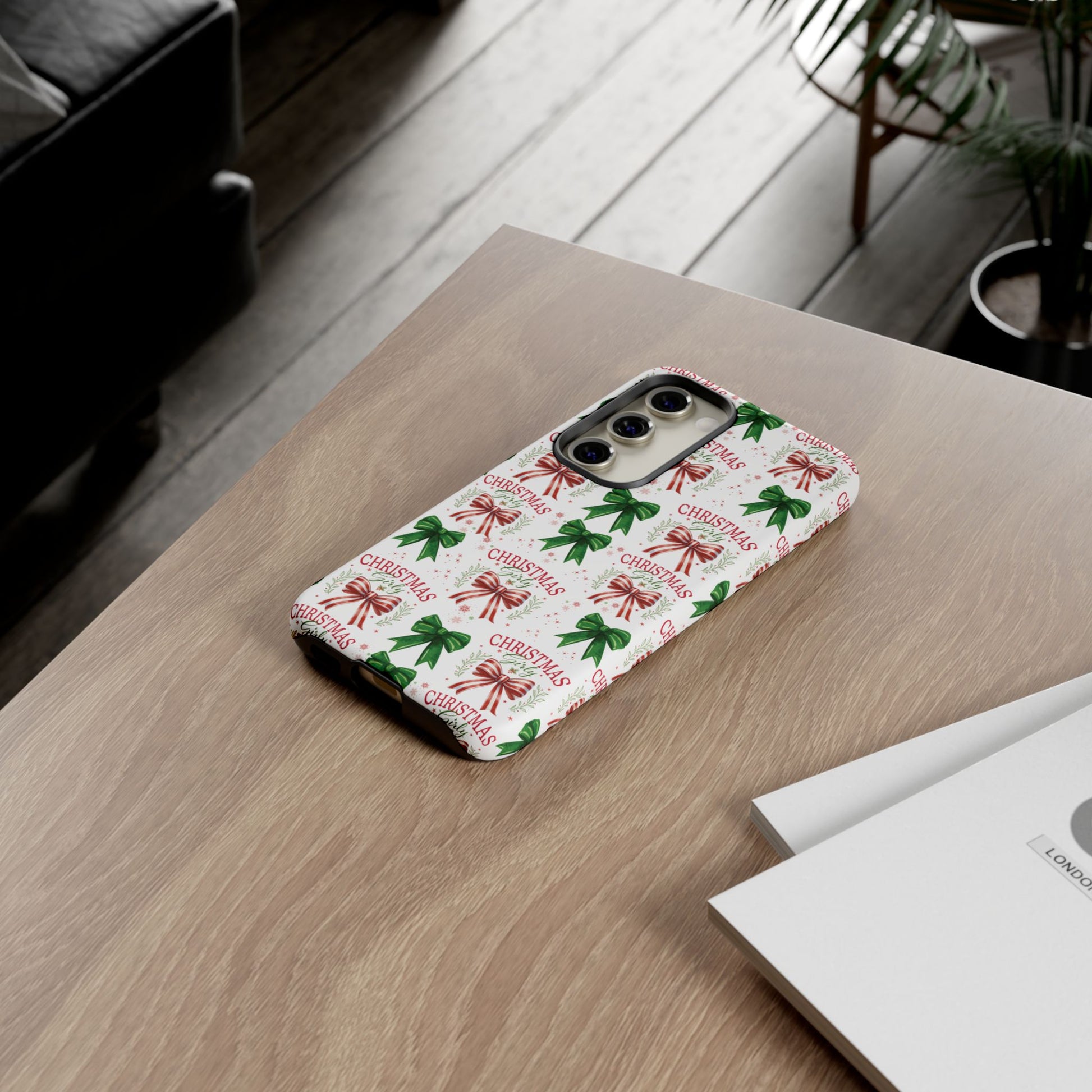Girly Christmas Coquette Bows Pastel Phone Case for iPhone 17 16 15 23 Samsung, and Pixel | Stylish Protective Cover Gift for Her Perfect for Floral Lover