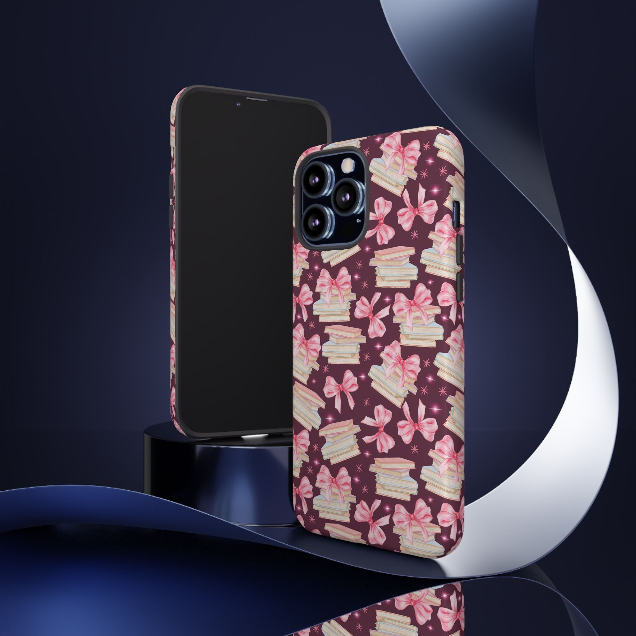 Coquette Pink Bows & Books Phone Case for iPhone 17 and Samsung, Pixel | Stylish Protective Cover Gift for Her Perfect for Floral Lover