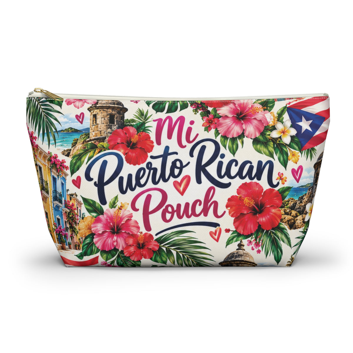 Puerto Rican Floral Accessory Pouch — "Mi Puerto Rican Pouch" Travel Makeup Bag
