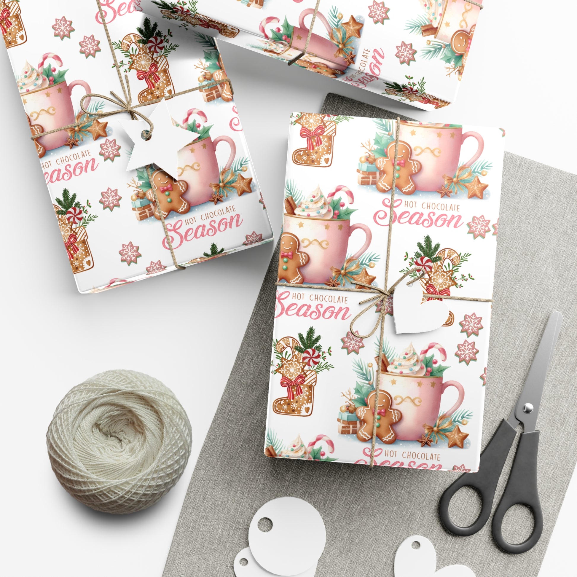 Enchanting Gingerbread with Hot Chocolate Season Pink Wrapping Paper | Festive & Cozy Holiday Gift Wrap | Perfect for Christmas Presents, Seasonal Celebrations, and Winter Wonderland Themes Christmas - MRSBYVALLE