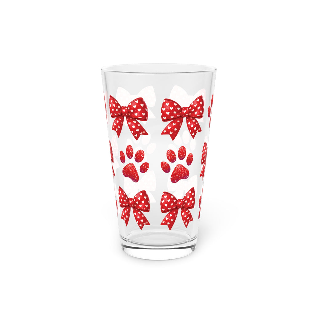 Red Bows and Paws 16oz Pint Glass - Custom Drinkware for Dog Lovers, Adorable Paw Print Gift, Personalized Home Bar Glass, Perfect for Pet Owner Gifts! Perfect for Parties - MRSBYVALLE