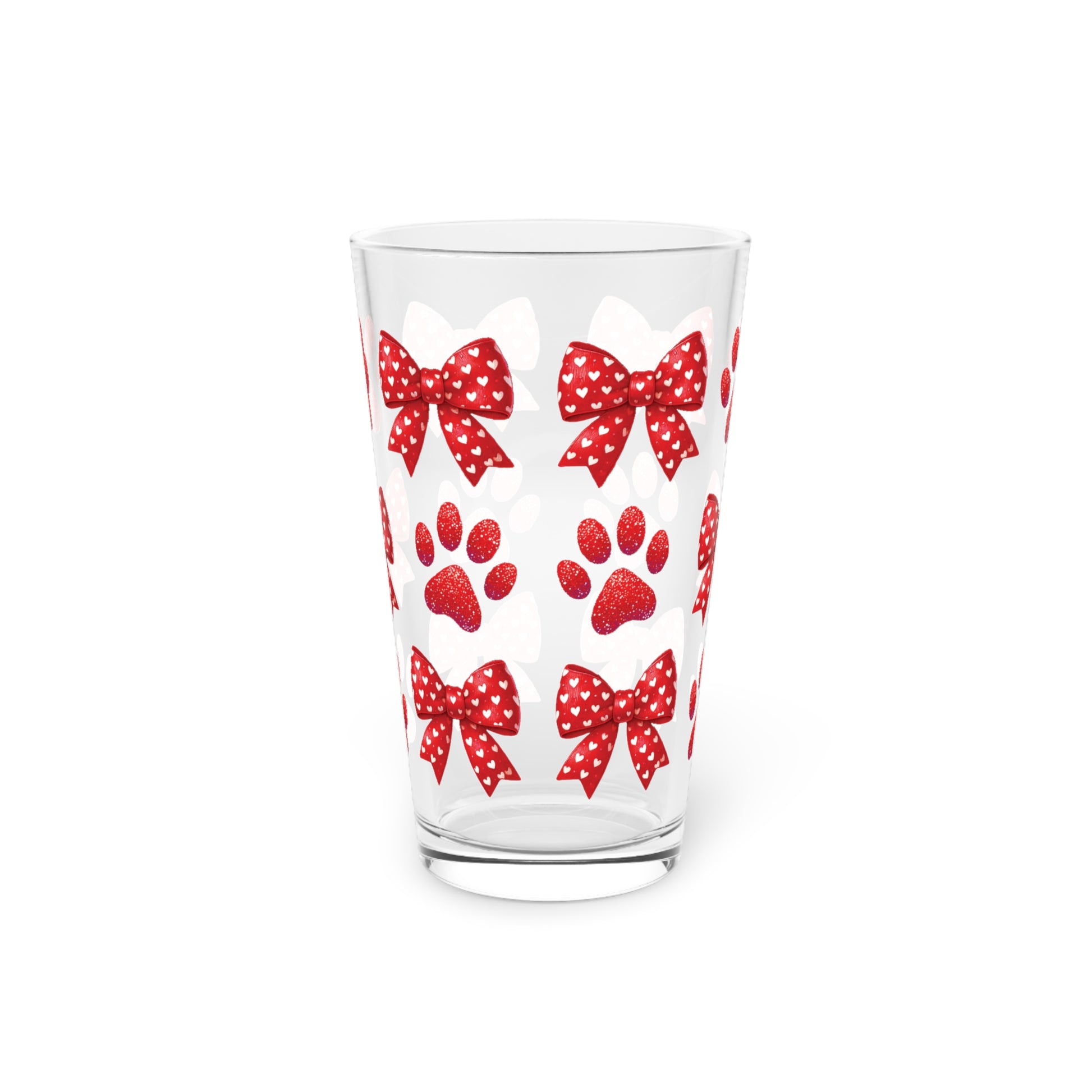 Red Bows and Paws 16oz Pint Glass - Custom Drinkware for Dog Lovers, Adorable Paw Print Gift, Personalized Home Bar Glass, Perfect for Pet Owner Gifts! Perfect for Parties - MRSBYVALLE