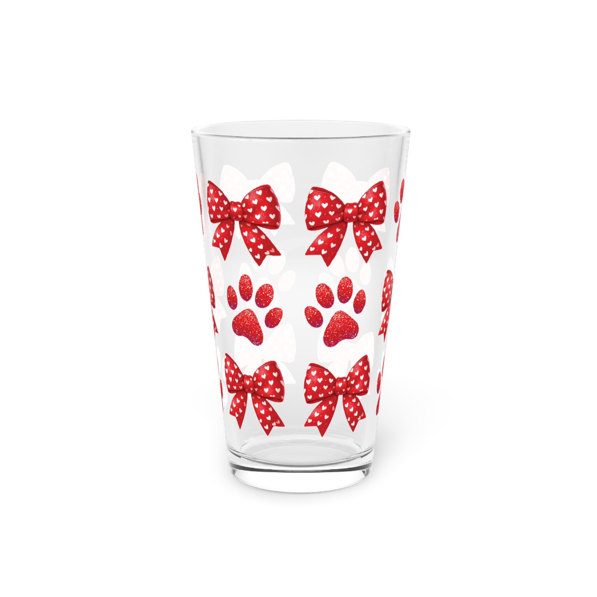 Red Bows and Paws 16oz Pint Glass - Custom Drinkware for Dog Lovers, Adorable Paw Print Gift, Personalized Home Bar Glass, Perfect for Pet Owner Gifts! Perfect for Parties - MRSBYVALLE