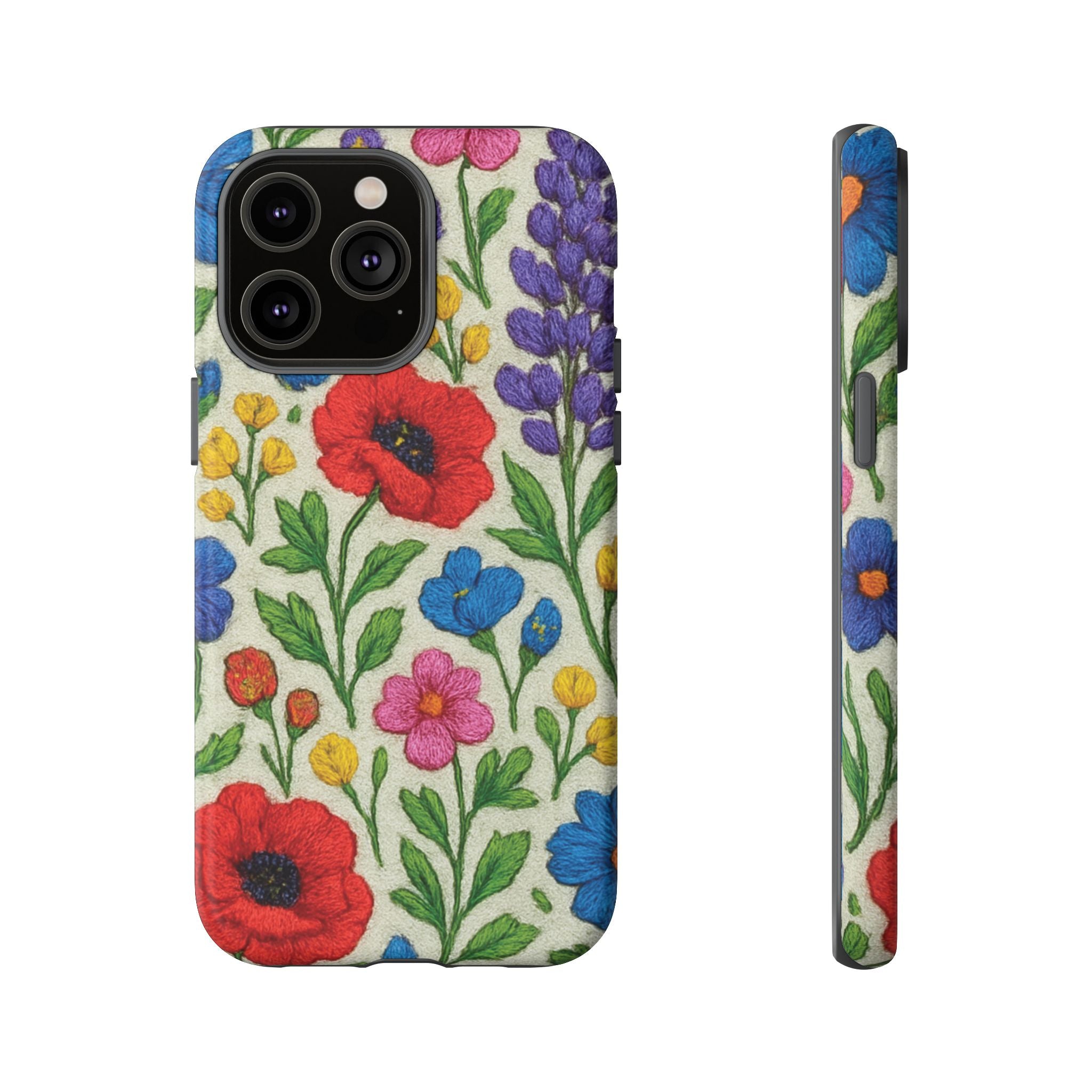 Bright 3D Illusion Wildflower Phone Case Cute Floral Design in Red, Pink, Blue – Aesthetic Protective Case for iPhone and  Android